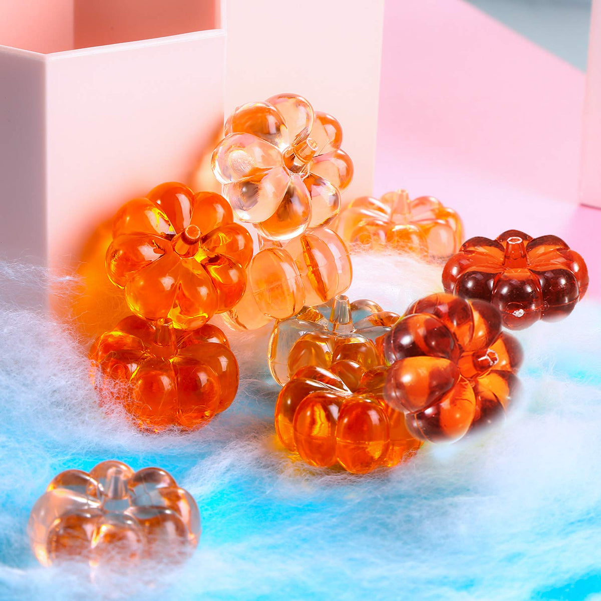 Tatuo 110 Pieces Mini Pumpkins Fall Decorations Acrylic Plastic Pumpkin Beads Ornaments Fall Vase Filler Table Scatters for Centerpieces Table Scatter Autumn Halloween Thanksgiving Harvest Festival