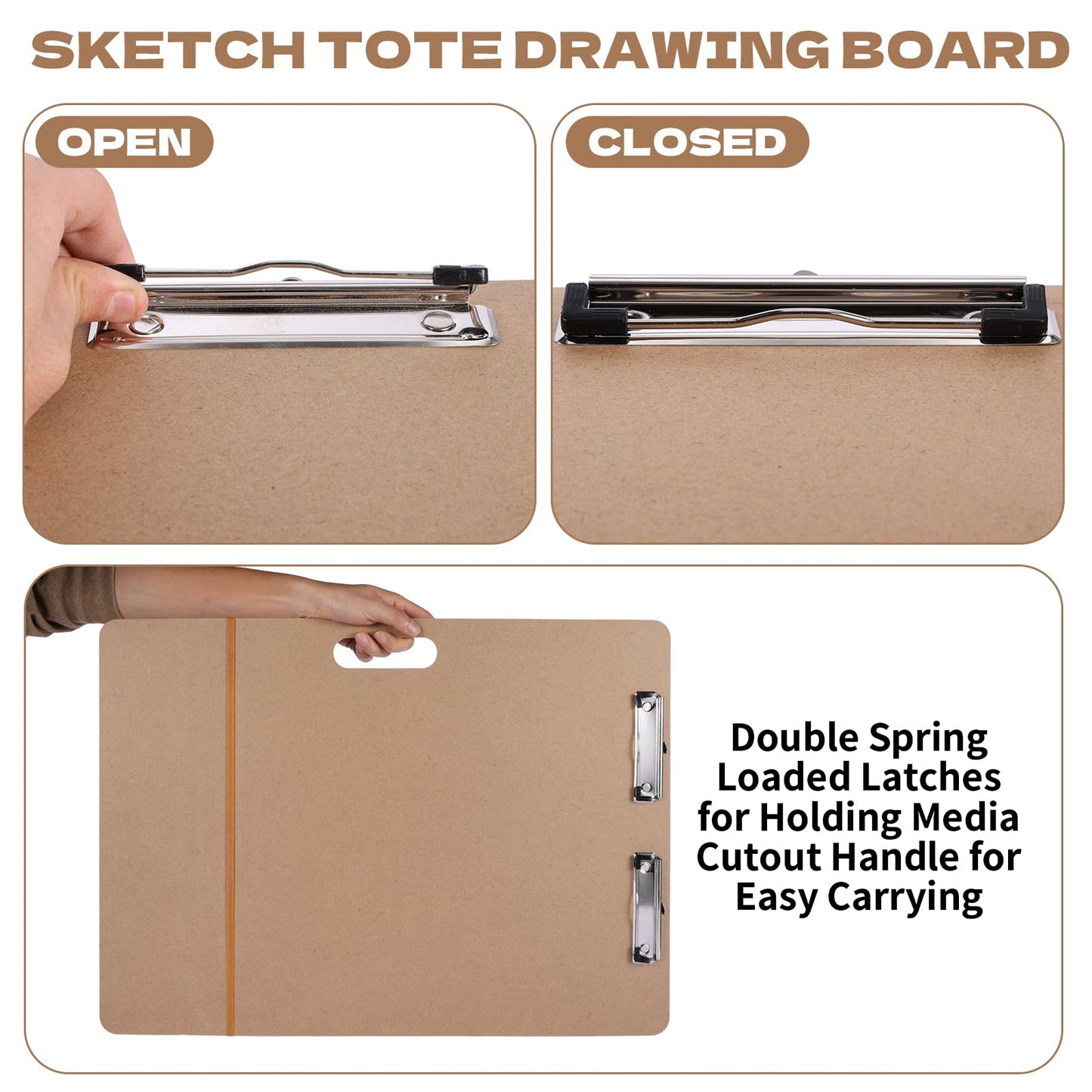 2pcs 18" x 24" Artist Sketch Tote Board, Lightweight Hardboard Drawing Board with Clips and Handle for Art, Sketching, Travel, Classroom,Studio or Field Use