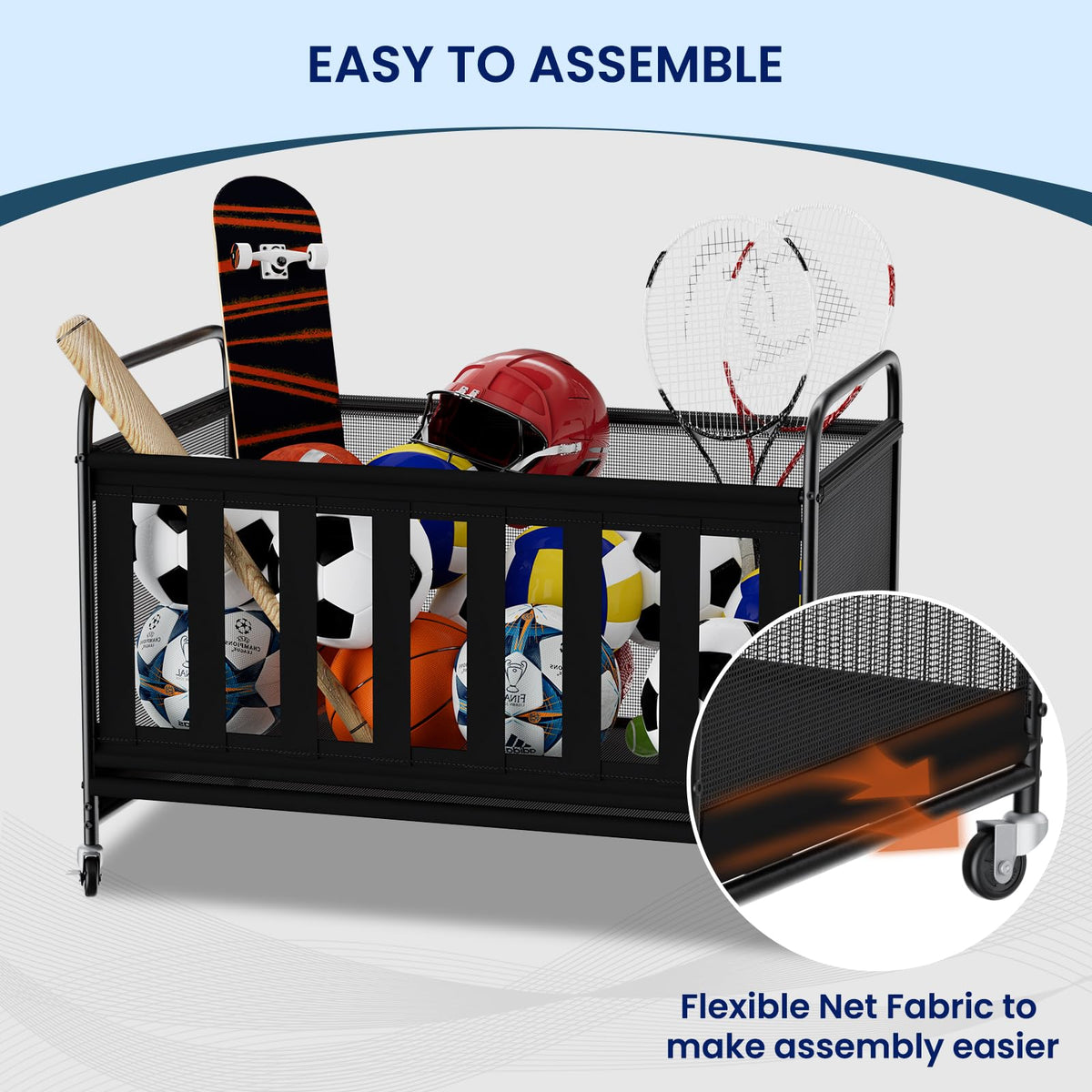 storenization Ball Storage Bin Large with Wheels, Outdoor Ball Storage for Garage, Sports Equipment Organizer Storing Volleyball, Basketball, Toys, Soccer and Baseball