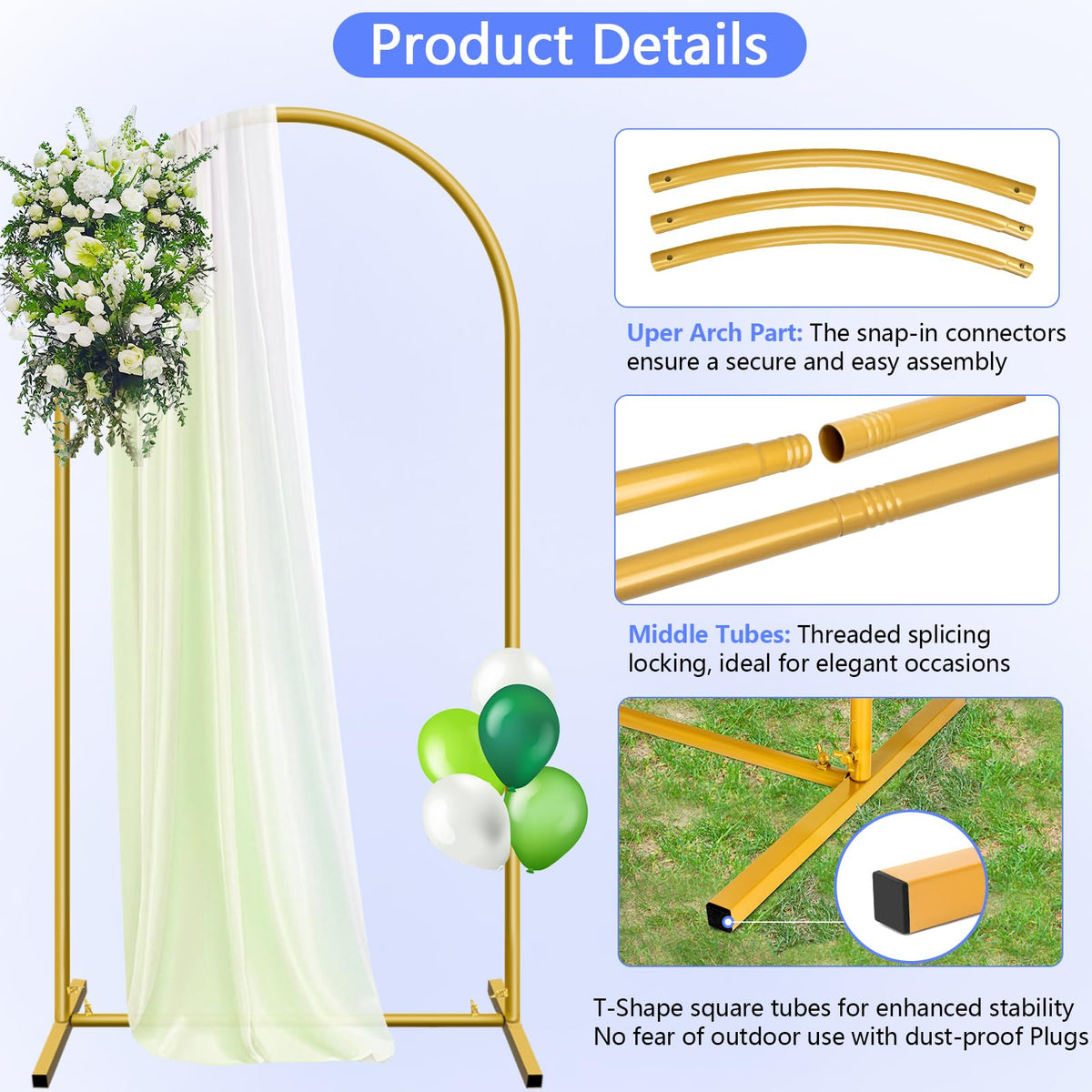 Metal Arch Backdrop Stand and Cover Set 7.2 ft, Wedding Arch Stand with Black Cover for Party, Birthday, Wedding, Bridal Shower, Baby Shower (Black, 7.2 ft)