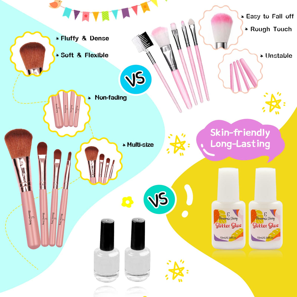 Temporary Glitter Tattoo Kids, Eleanore's Diary 31 Glitter Colors,165 Unique Stencils,2 Glue,4 Brushes,Adults & Kids Arts Glitter Make Up Kit, Gifts for Girls Boys Birthday Party Summer Festival