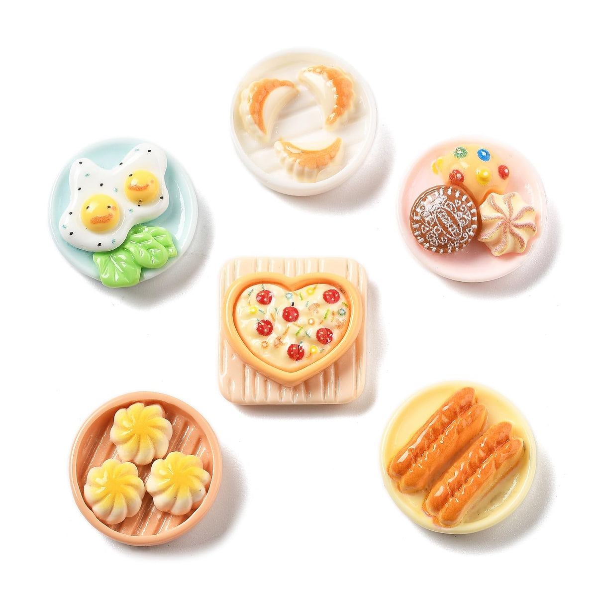 LiQunSweet 100 pcs Lovely Food Theme Resin Cabochons Bread Egg Corn Cake Biscuit Cookies Dumplings Breakfast No Hole Beads for DIY Jewelry Embellishment Craft Phone Bag Shoes