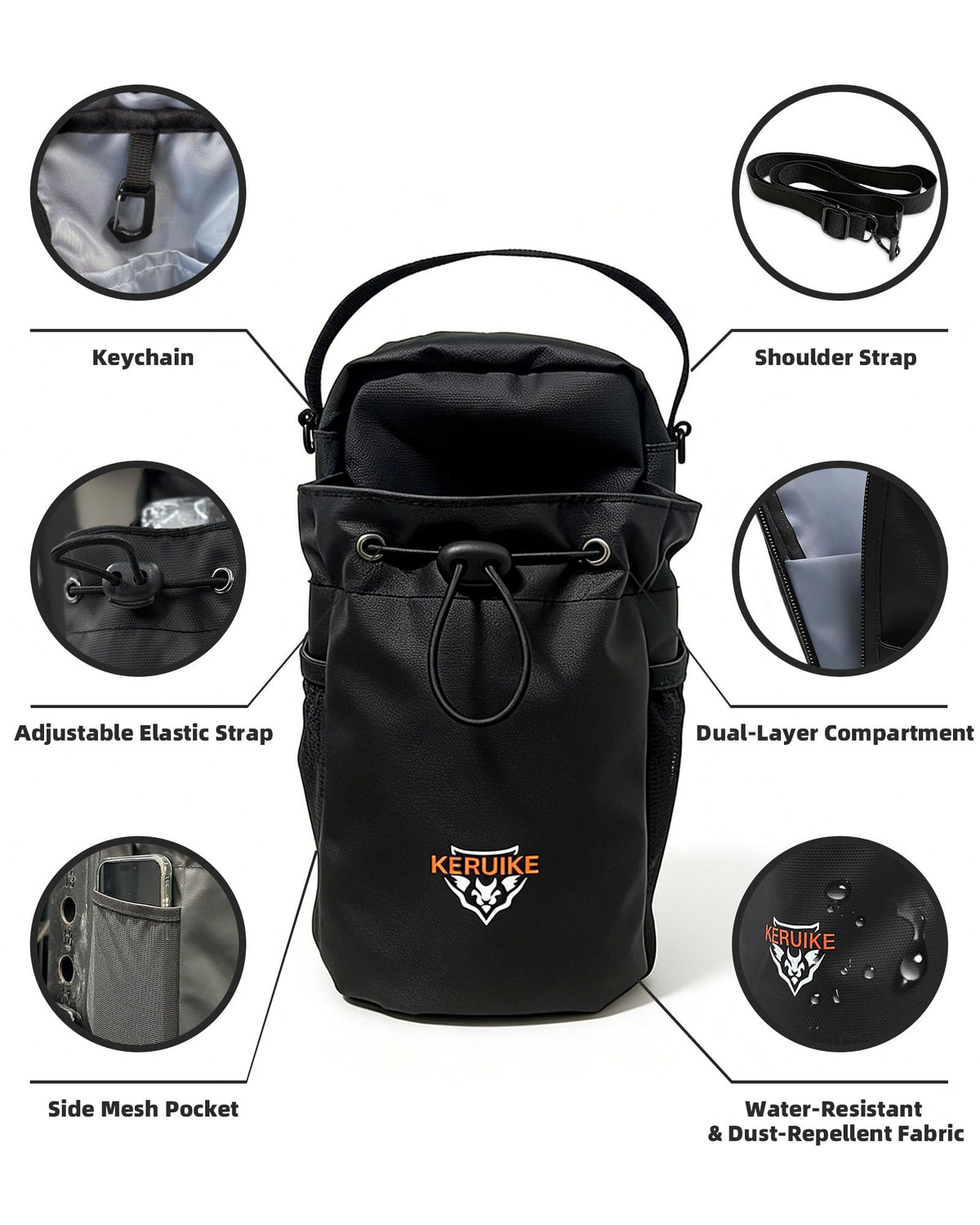 KERUIKE Magnetic Gym Bag For Men Women Magnetic Gym Water Bottle Bag with Phone Pocket Water Bottle Holder for Gym & 5 N52 Strong Magnets Gym Accessories Small Gym Bag for Gifts Sports Garage