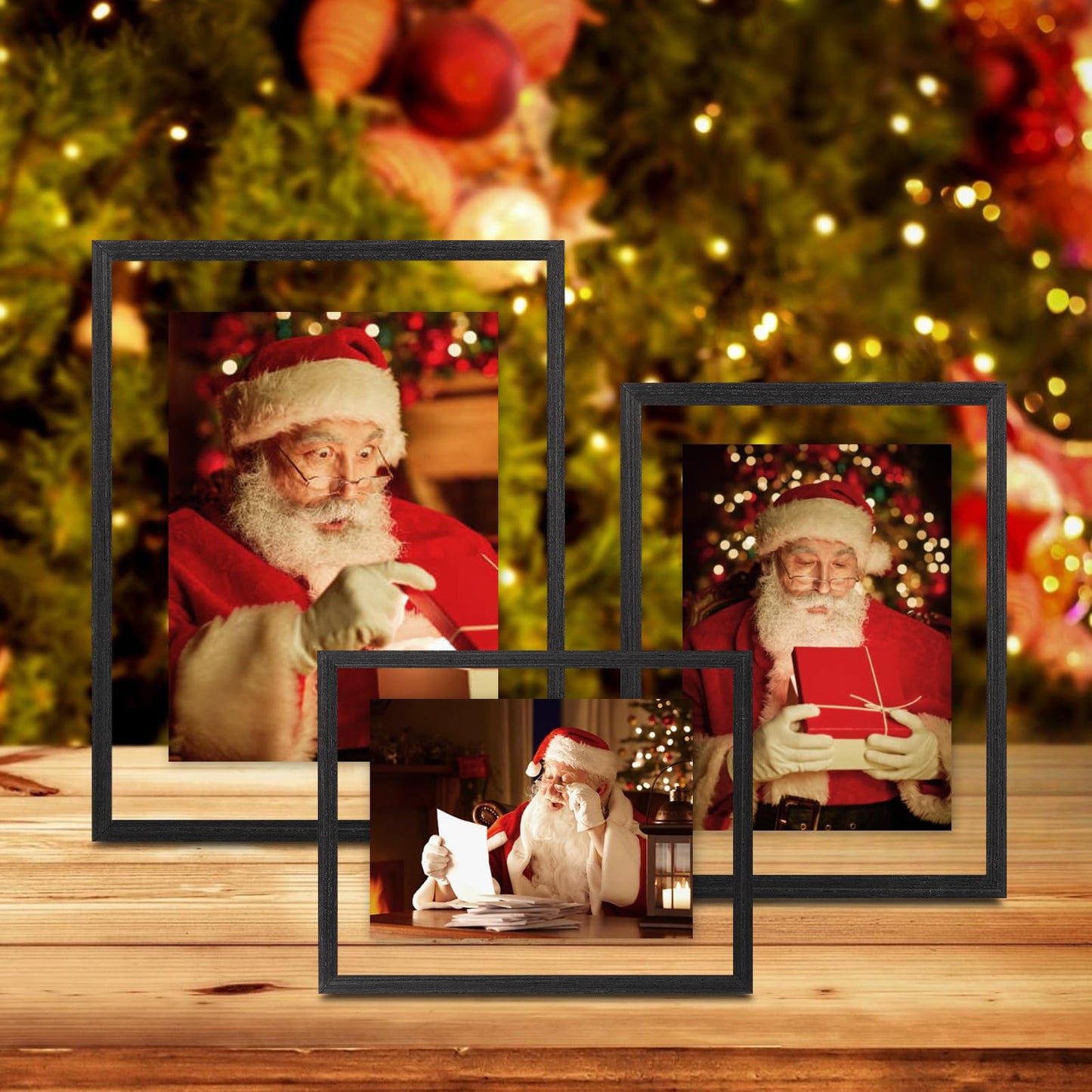 Egofine 8x10 Floating Frames Set of 2, Double Plexiglass Picture Frame, Made of Solid Wood Display Any Size Photo up to 8x10, Wall Mount or Tabletop Standing, Faded Black
