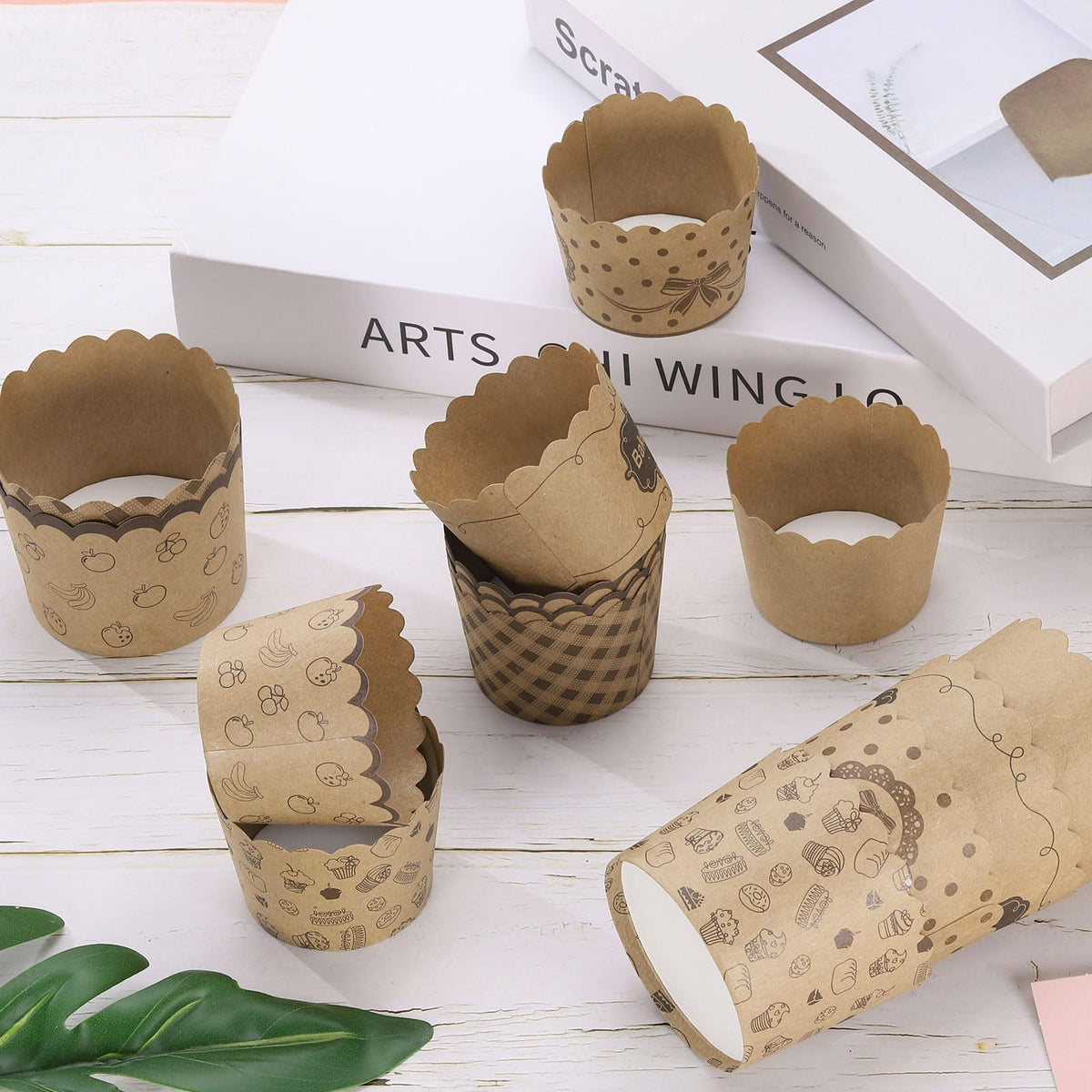 HARFINGTON 100Pcs Paper Baking Cups Small Brown Kraft Paper Muffins Liner Cupcake Greaseproof Disposable Bulk Wrapper for Wedding Birthday Graduation, Small Cake