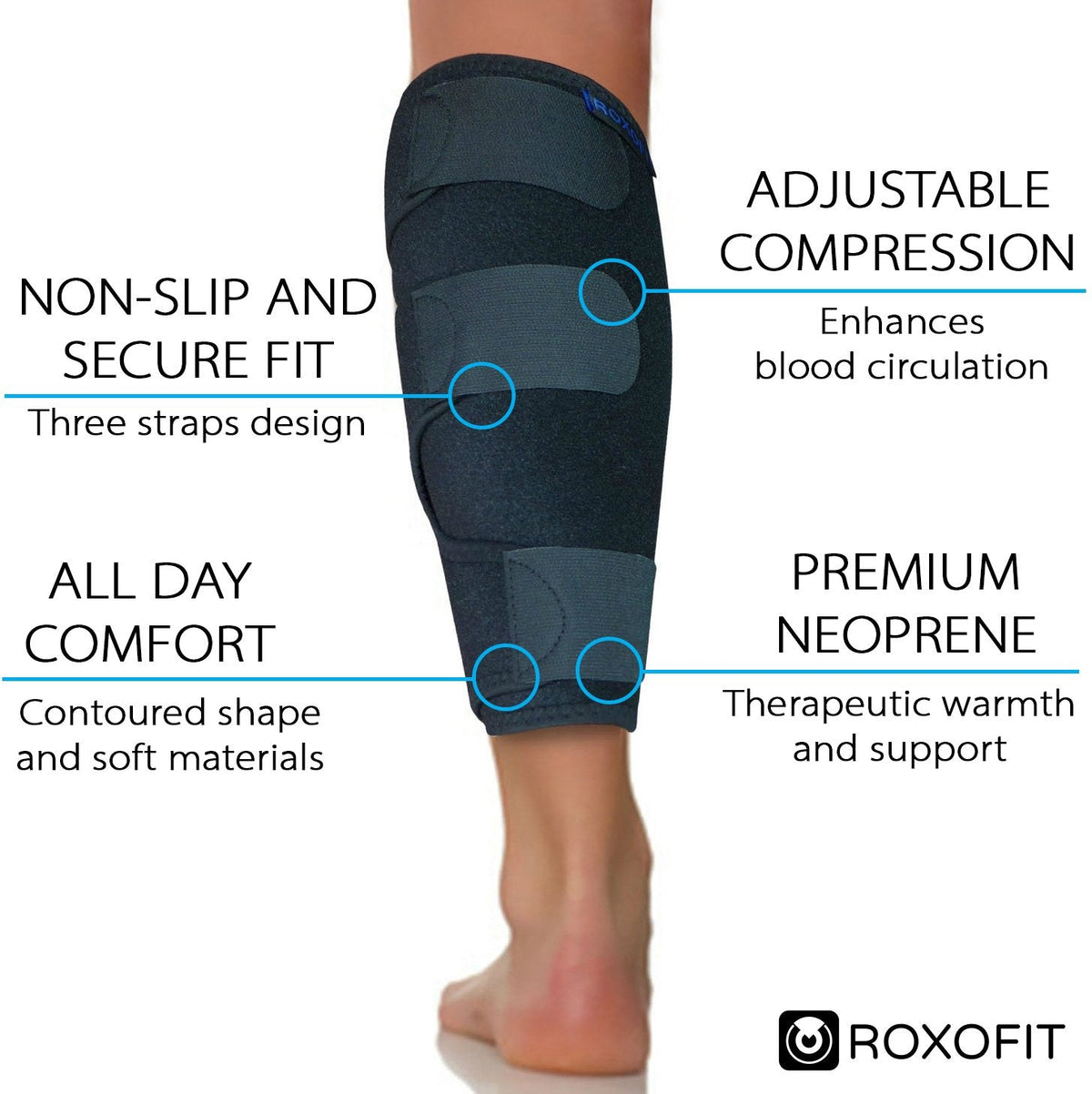 ROXOFIT Calf Brace for Torn Calf Muscle and Shin Splint Relief - Shin Splint Brace - Compression Sleeves for Women Calf Compression Sleeve Men, Shin Splint Compression Sleeve, Compression Calf Sleeve Women, Calf Compression Sleeve Women, Calf Sleeves for
