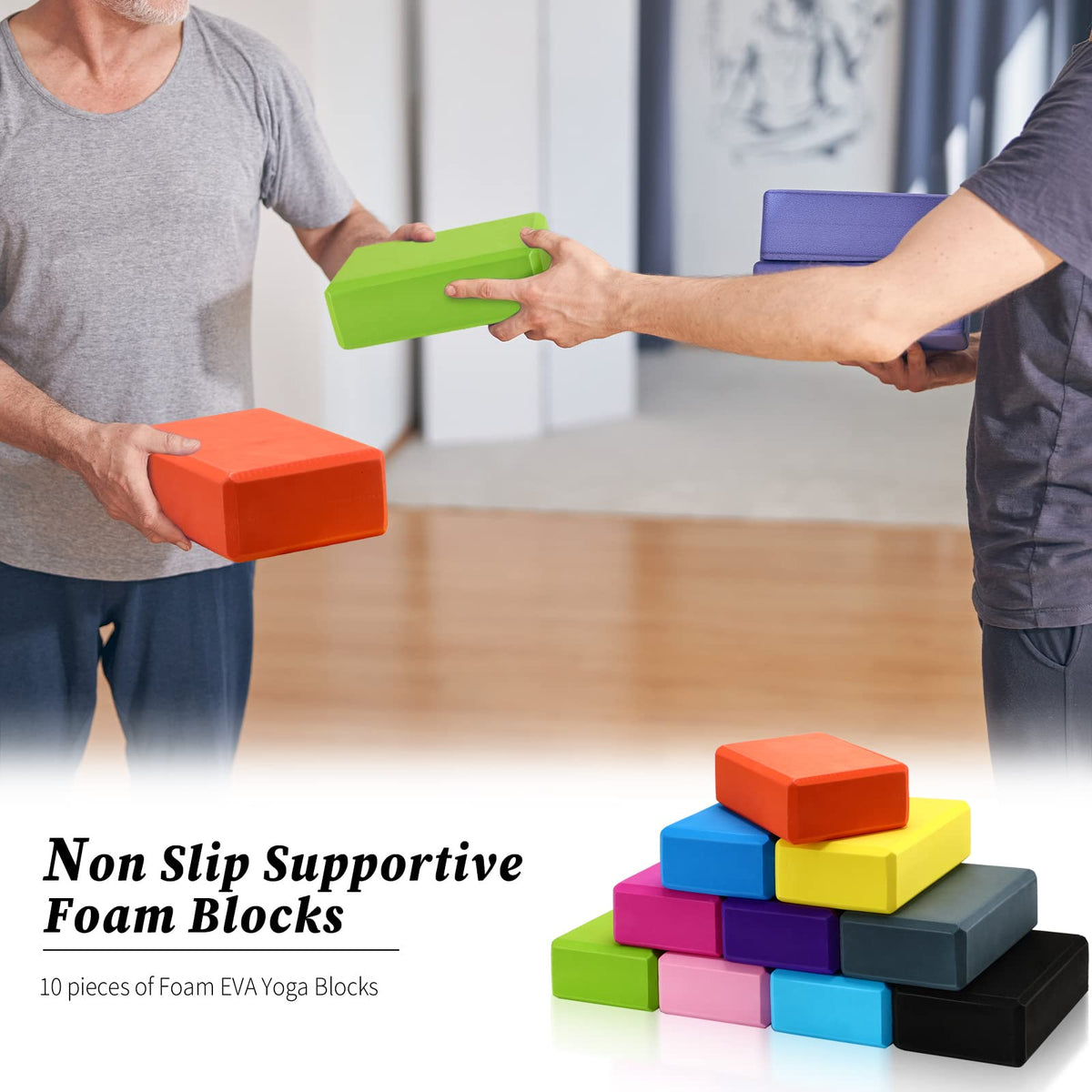 10 Pcs Foam EVA Yoga Blocks Lightweight Yoga Bricks Non Slip Supportive Foam Blocks Yoga Prop Accessories for Yoga, Pilates, Stretching and Meditation, Women Men Yogi Yoga Beginners (Mixed Colors)