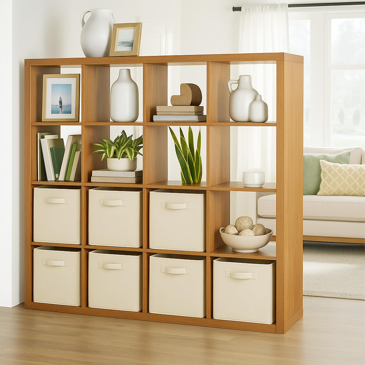 PowerKing Collapsible Storage Cubes with Handles, Fabric Foldable Bins for Closet Shelves, Durable Organization Storage Bins, 10.5'' x 11'' x 10.5'', 2 Pack, Cream