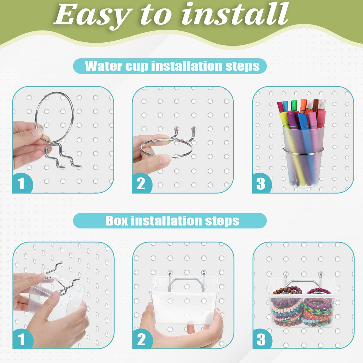 20 Pcs Pegboard Organizer Accessories Clear Peg Board Bins and Cups with Hooks and Loops Kit Pegboard Baskets Set for Craft Room Garage Workshop Workbench Office