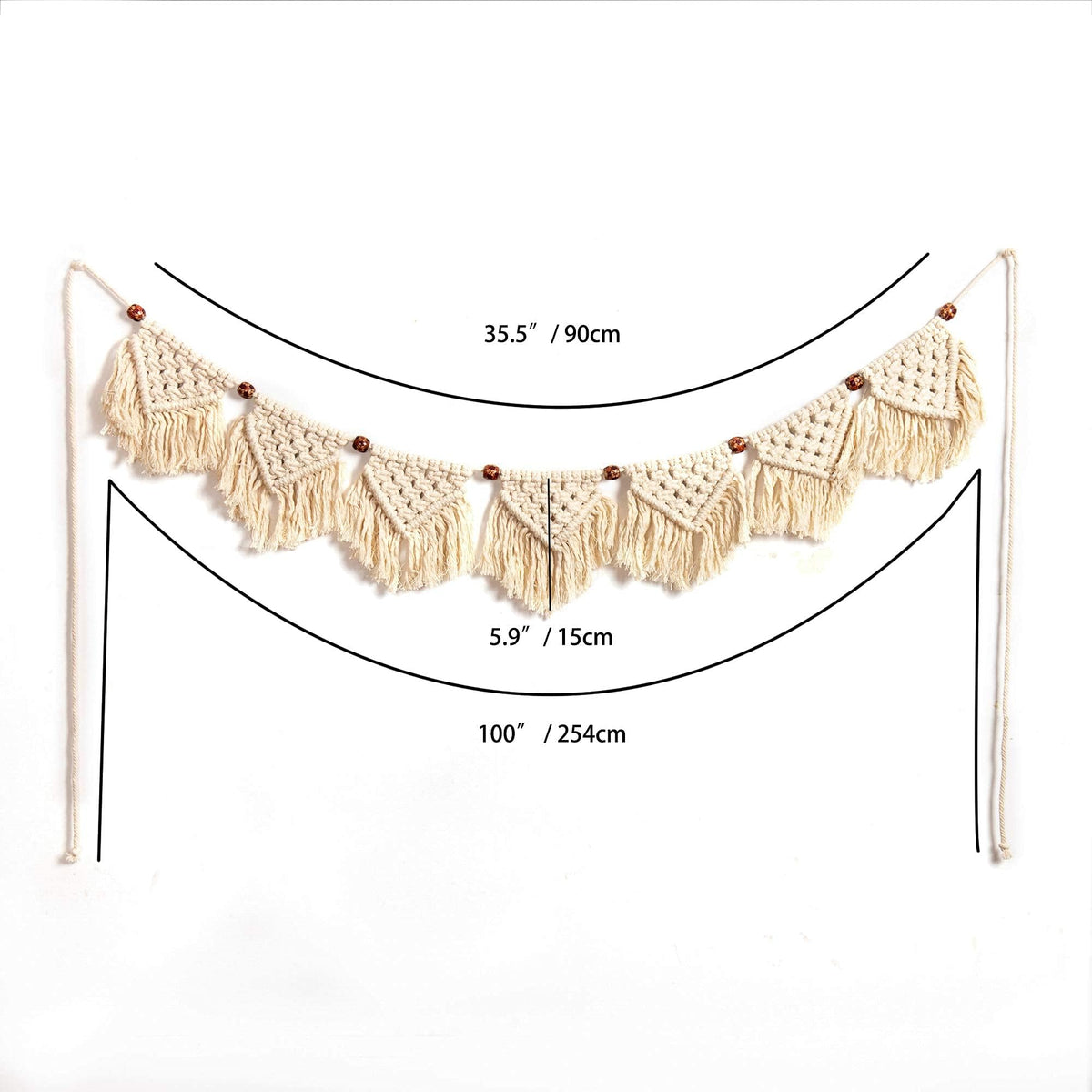 Eiyye Handmade Wall Hanging Fringe Panels Garland Banner Woven Tapestry Cotton Crochet Decor Macrame Bohemian Art Decor (7-flag x2)