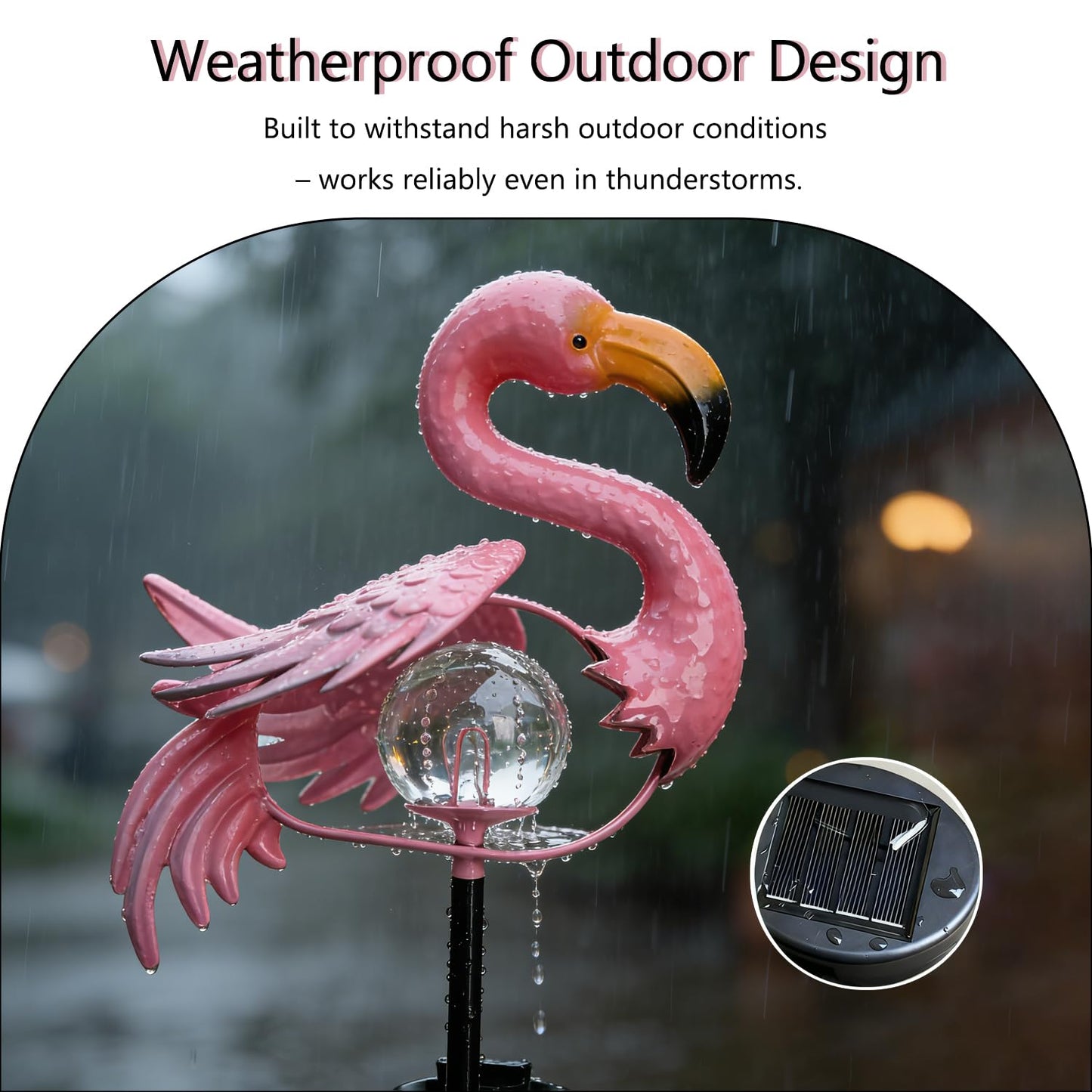 Pink Flamingo Lawn Light Garden Decor Solar Lights, for Yard Outdoor Decorations Ground Inserted Outdoor Waterproof Garden Lamp with Crackle Glass Ball LED (Warm White)