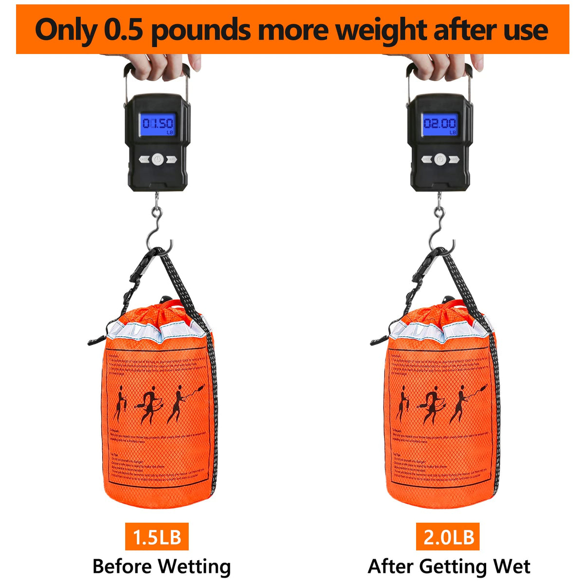 NTR Water Rescue Throw Bag with 50 Feet of Rope in 3/10 Inch Tensile Strength Rated to 1844lbs, Throwable Device for Kayaking and Rafting, Safety Equipment for Raft and Boat