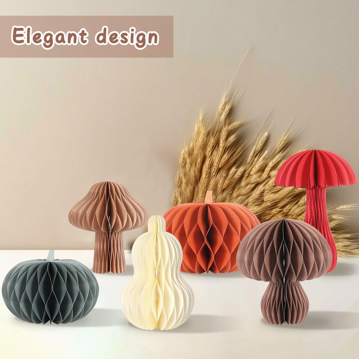6 PCS Fall Honeycomb Centerpieces Decorations 3D Paper Pumpkin Mushroom Table Decor with Magnet for Thanksgiving Autumn Holiday Party Home Kitchen Table Decorations