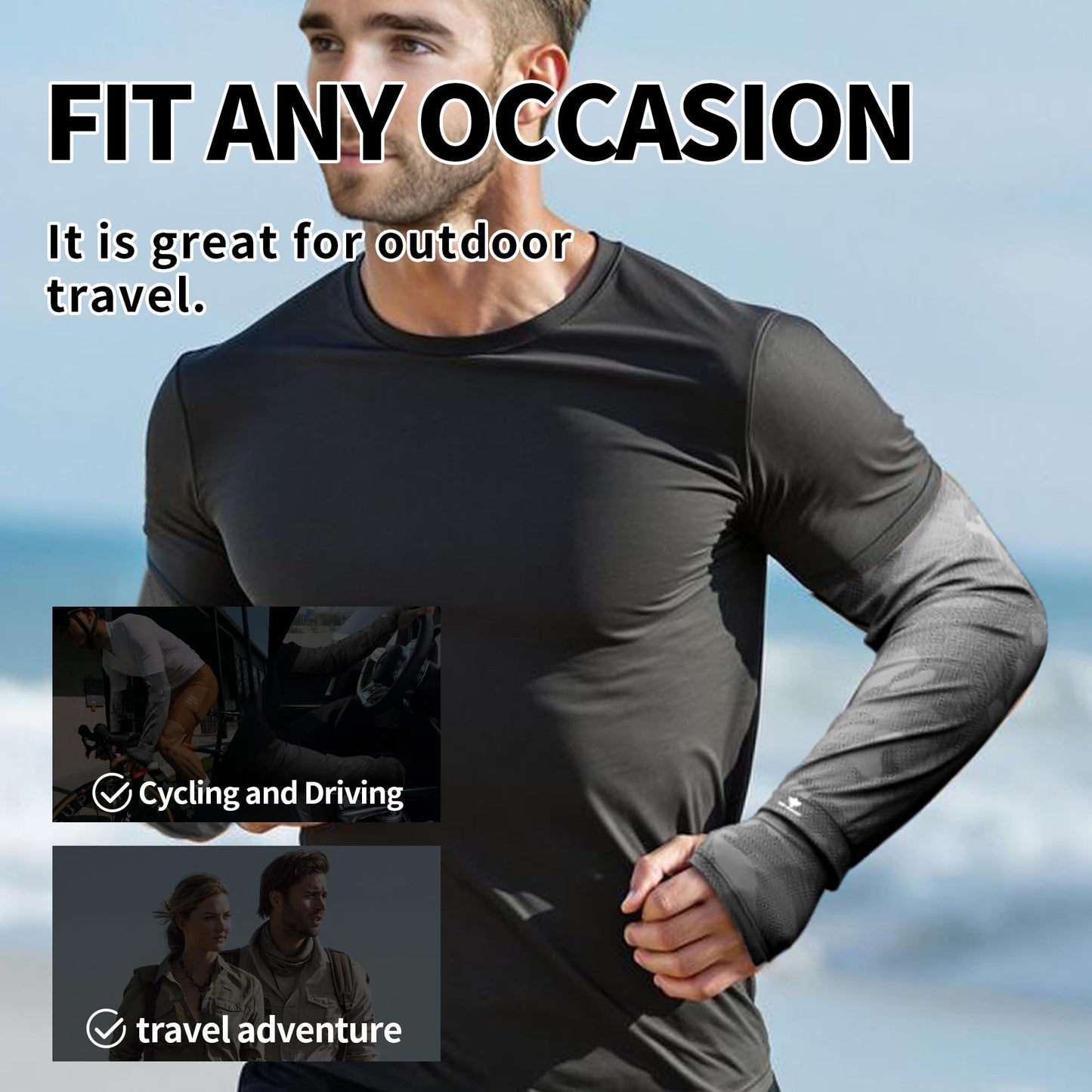 Men's Loose Fit Cooling Arm Sleeves, Anti-UV Sun Protection Sleeves, Breathable Tattoo Cover Sun Sleeves for Men Women Youth Outdoor Running Cycling Hiking Driving Fishing, Plus Size Friendly, XXXL