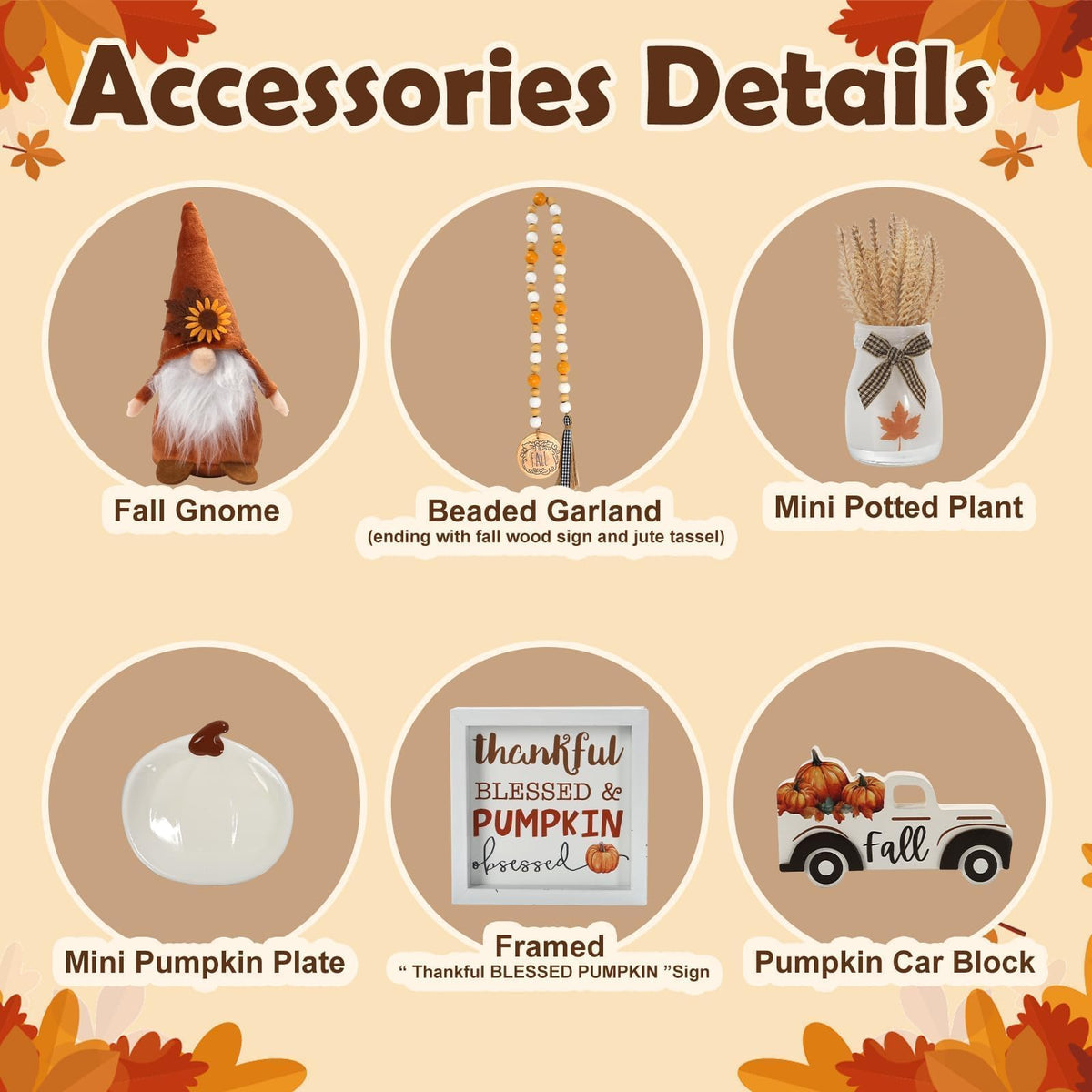 Thanksgiving Decorations for Home 6PCS Tiered Tray Decor Set, Tabletop Fall Decor for Tray Shelf Mantel Fire Place Office Desk Thanksgiving Autumn Table Centerpieces Pumpkin Farmhouse Wood Signs