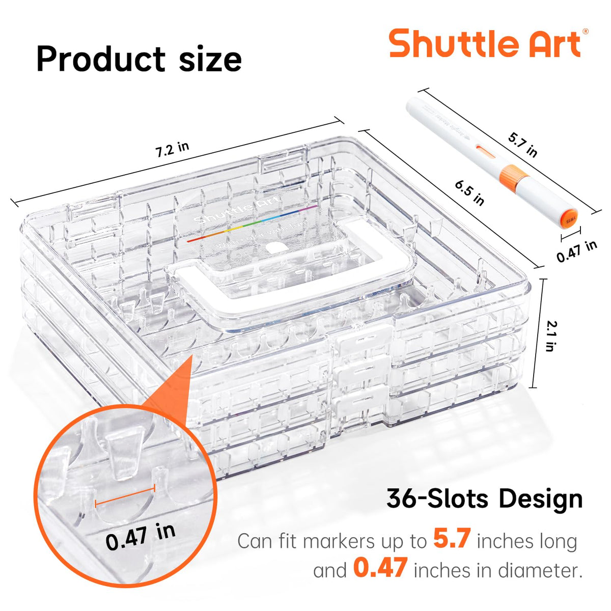 Shuttle Art 36 Automatic Ink Control Acrylic Paint Markers Organizer, Portable 3-Layer Transparent Storage Box, Stackable Pen Holder for Art Supplies,Ideal for Home, Office & School Desk Organization