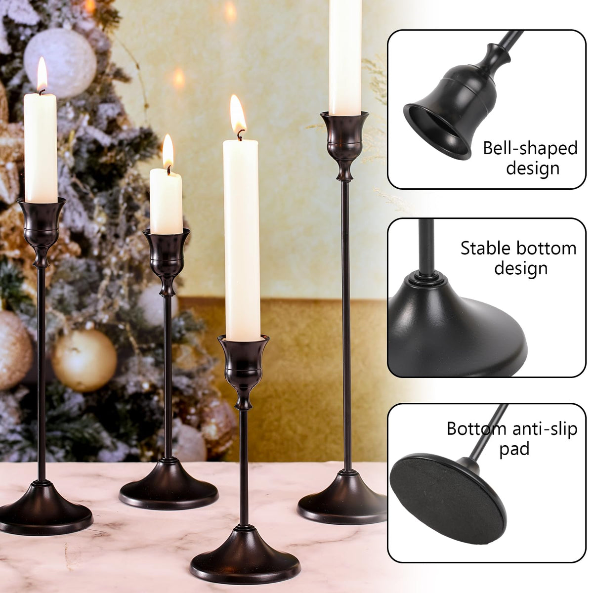 Sunnyfuture Candlestick Holders, 12PCS Taper Candle Holder for Candlesticks, Black Candle Holders for Table Centerpiece, Wedding, Party