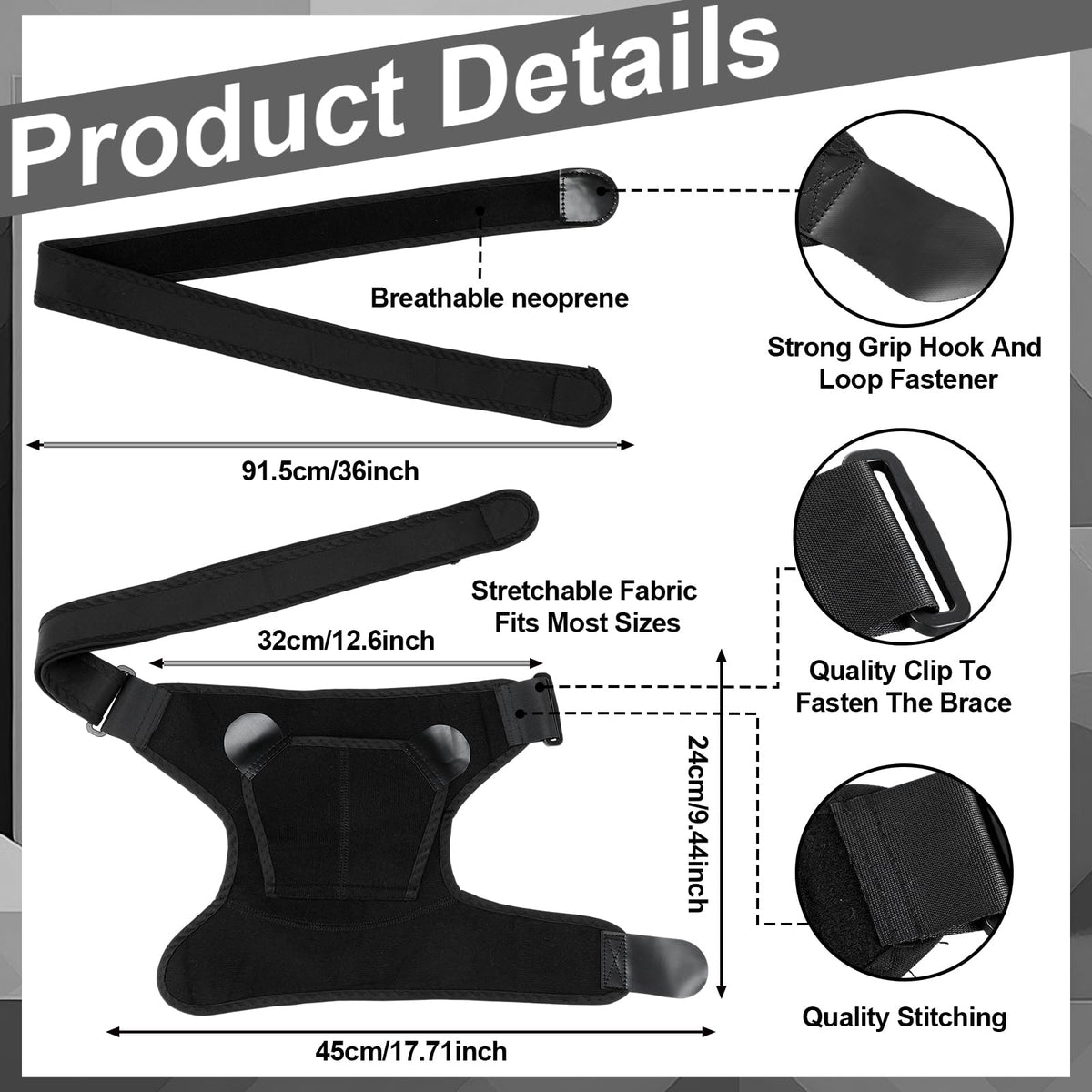 Cuffbow 2 Pcs Black Shoulder Brace Adjustable Large Size Shoulder Support for Men and Women Adjustable Arms Joint Compression Sleeve, Suitable for Both Left and Right Arms