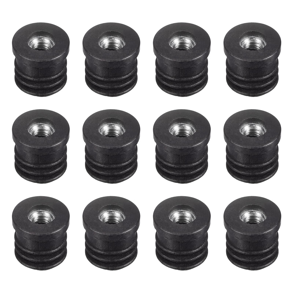 uxcell 12Pcs Black Plastic Round Inserts for 15mm/0.59" ID Round Tube, M6 Thread, Furniture Leg Plugs