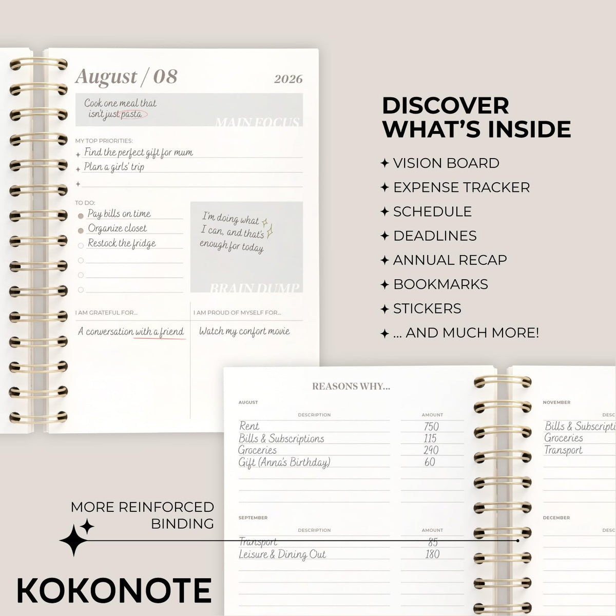 KOKONOTE Planner 2026-2027 Hannah Borger - Planner for Women 17 Month (Aug 26/ Dec 27) | Weekly & Monthly Academic Planner 2026-2027 | 6.4" x 7.9" | Hardcover Agenda 2026 | Thick paper 120 g/m²