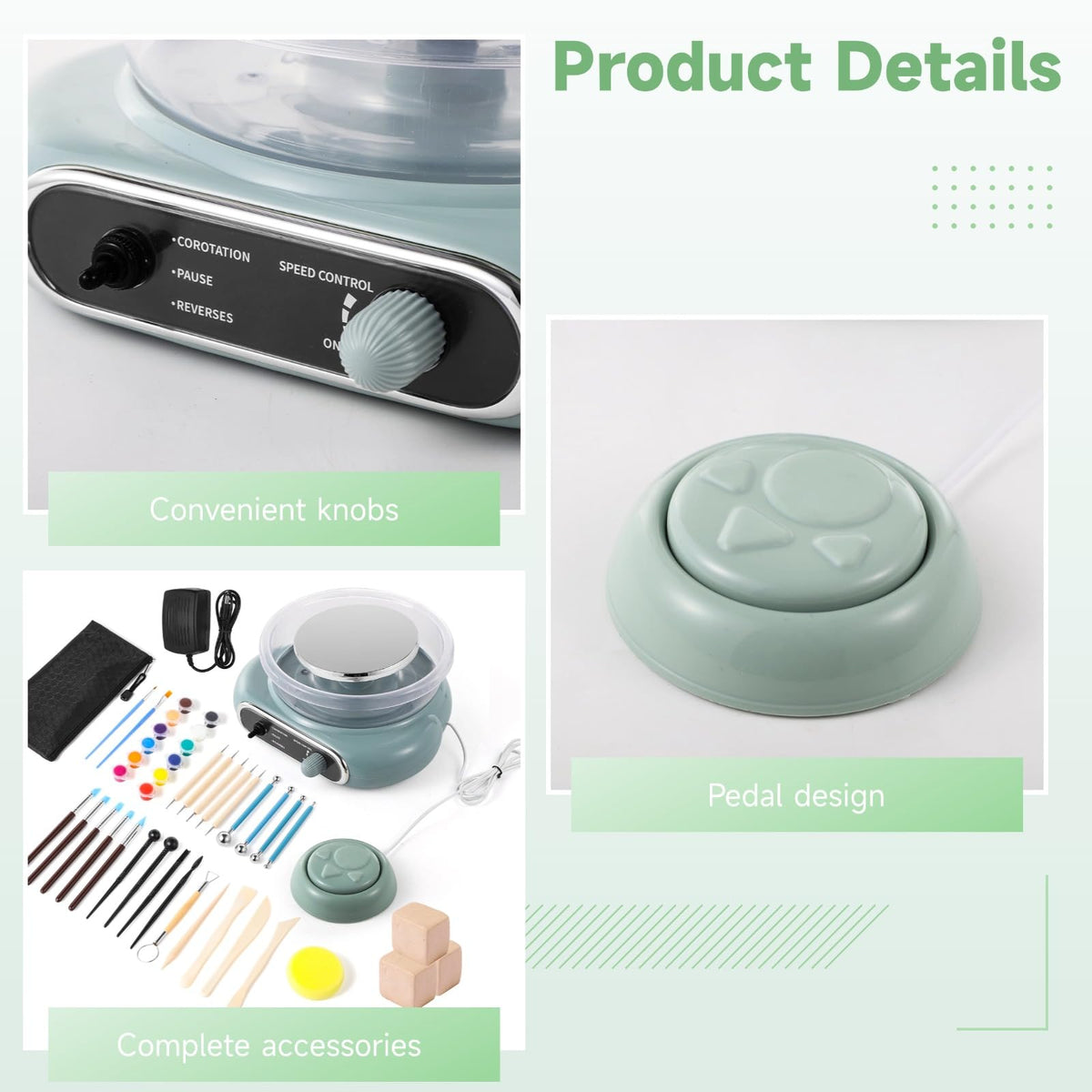 Mini Pottery Wheel Kit, 4.7 Turntable Electric Pottery Wheel, Clay Making Pottery Machine with 24 Pottery Shaping Tools and Paint Set, Craft Kits Gift for Kids Teens & Adults Beginners