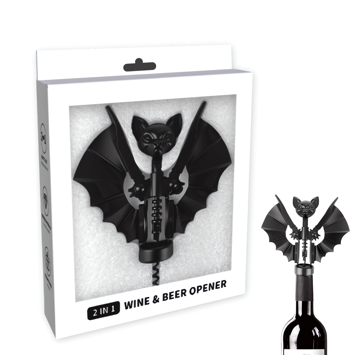 Ghost Bat Bottle Opener, Aluminum Alloy 2-in-1 Wine & Beer Opener, Suitable for Kitchens and Home Bars, Halloween and Gothic Decorative Ornament, Unique Gift for Wine Lovers