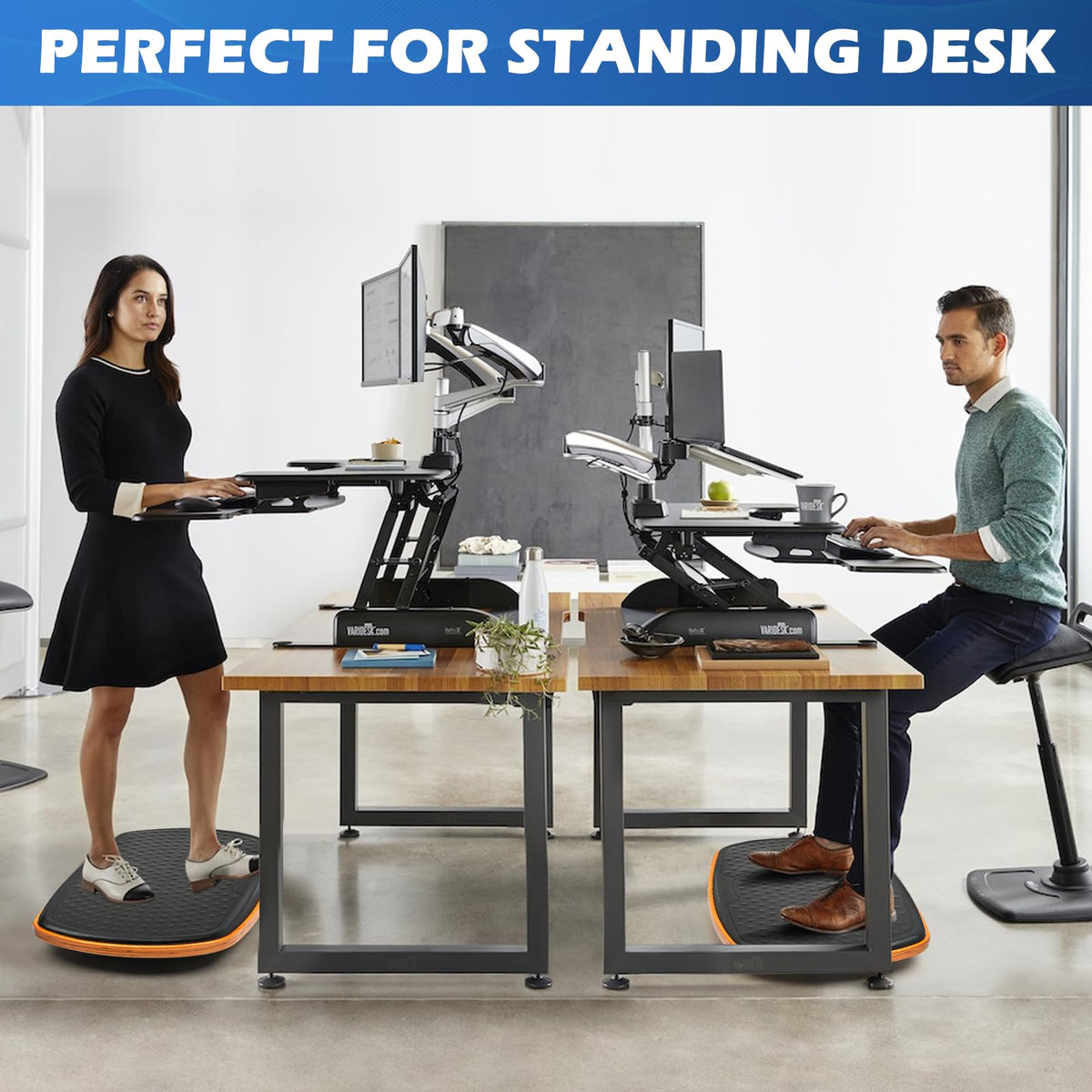 Ergohead Standing Desk Anti Fatigue Mat Balance Board, 360° Rotation Exercise Wooden Wobble Board Stability Rocker Perfect for Office, Workstation, Home, Gym, Kitchen