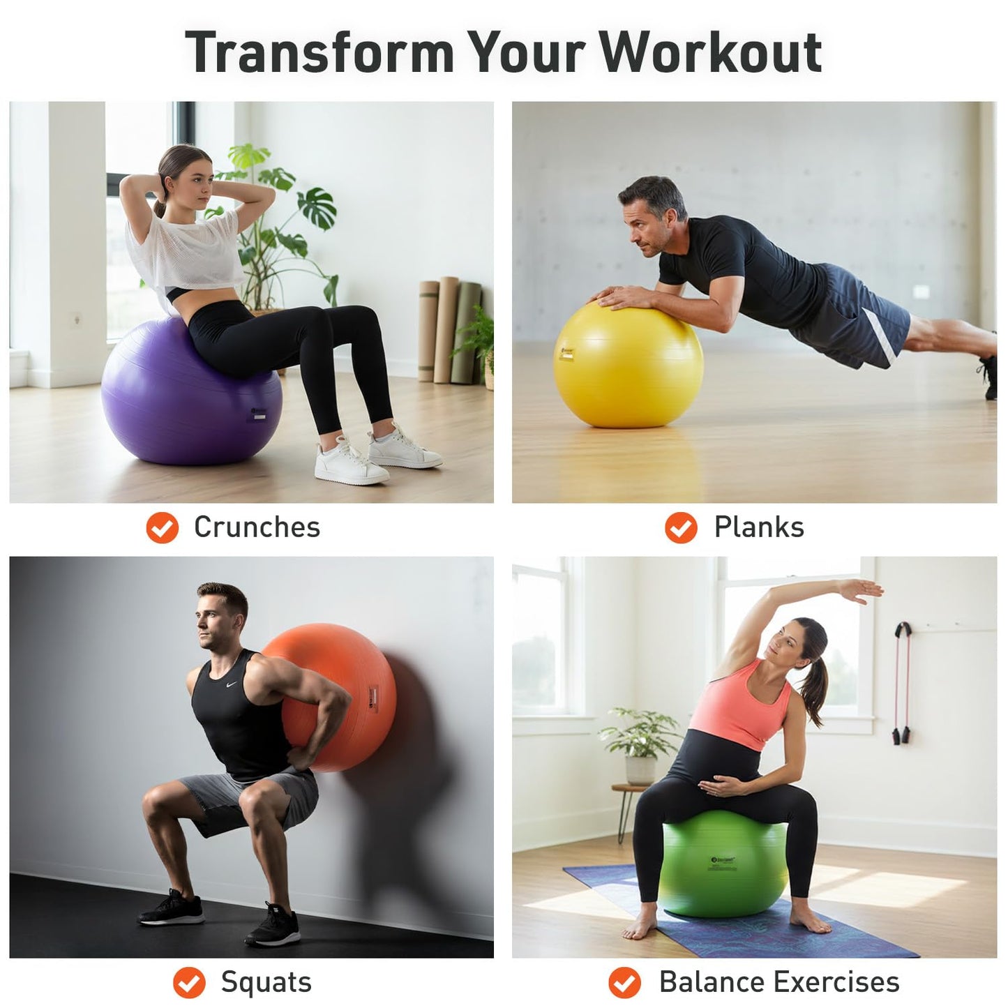 Body Sport Exercise Ball with Pump for Home, Gym, Balance, Stability, Pilates, Core Strength, Stretching, Yoga, Fitness Facilities, Desk Chairs – Yellow 65cm