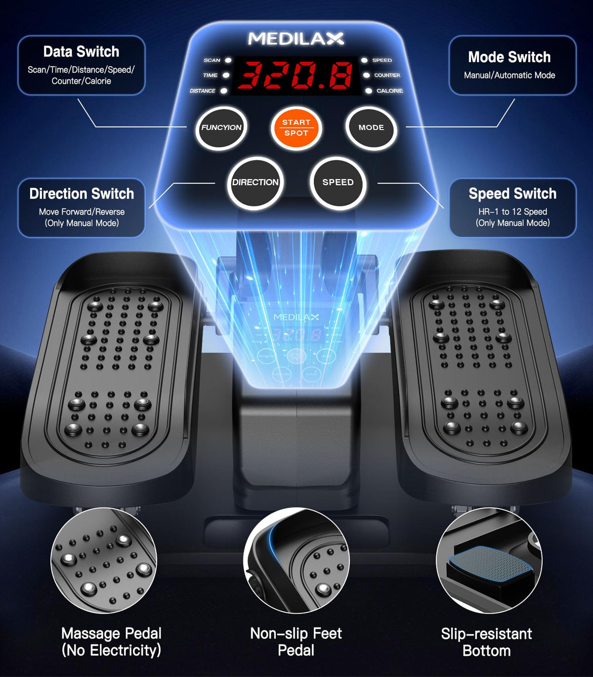 Portable Under Desk Elliptical Machine with Wireless Remote. 12 Manual & 3 Automatic Speeds. Pedal Ellipse Leg Exerciser. Leg Exerciser While Sitting for Seniors. Adults. Home. Office