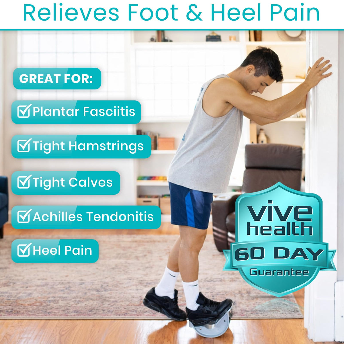 Vive Foot Rocker - Calf Stretcher for Achilles Tendinitis, Heel, Feet, Shin Splint, Plantar Fasciitis Pain Relief - Stretches Strained Leg Muscle - Ankle Wedge Stretch Improves Flexibility (Small)