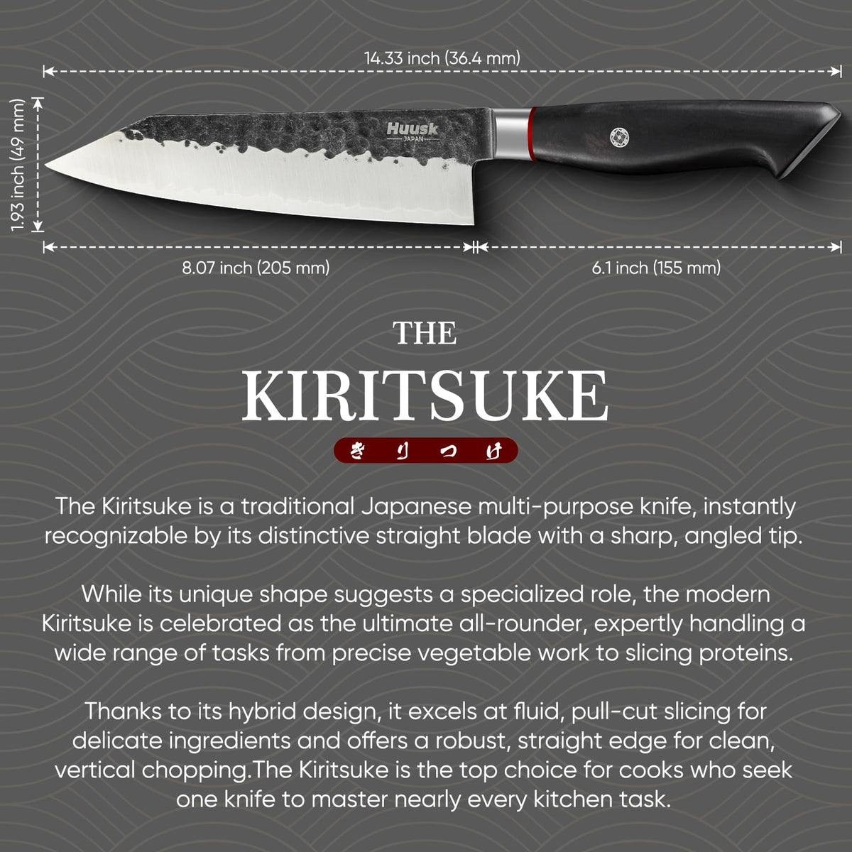 Huusk Kiritsuke Japanese Chef Knife - Hand Forged Japanese Knives with VG10 Steel Core, Ergonomic Handle 8 inch Kitchen Knife for Meat Sashimi Vegetable, Elegant Gift Box, Pro Chef's Choice