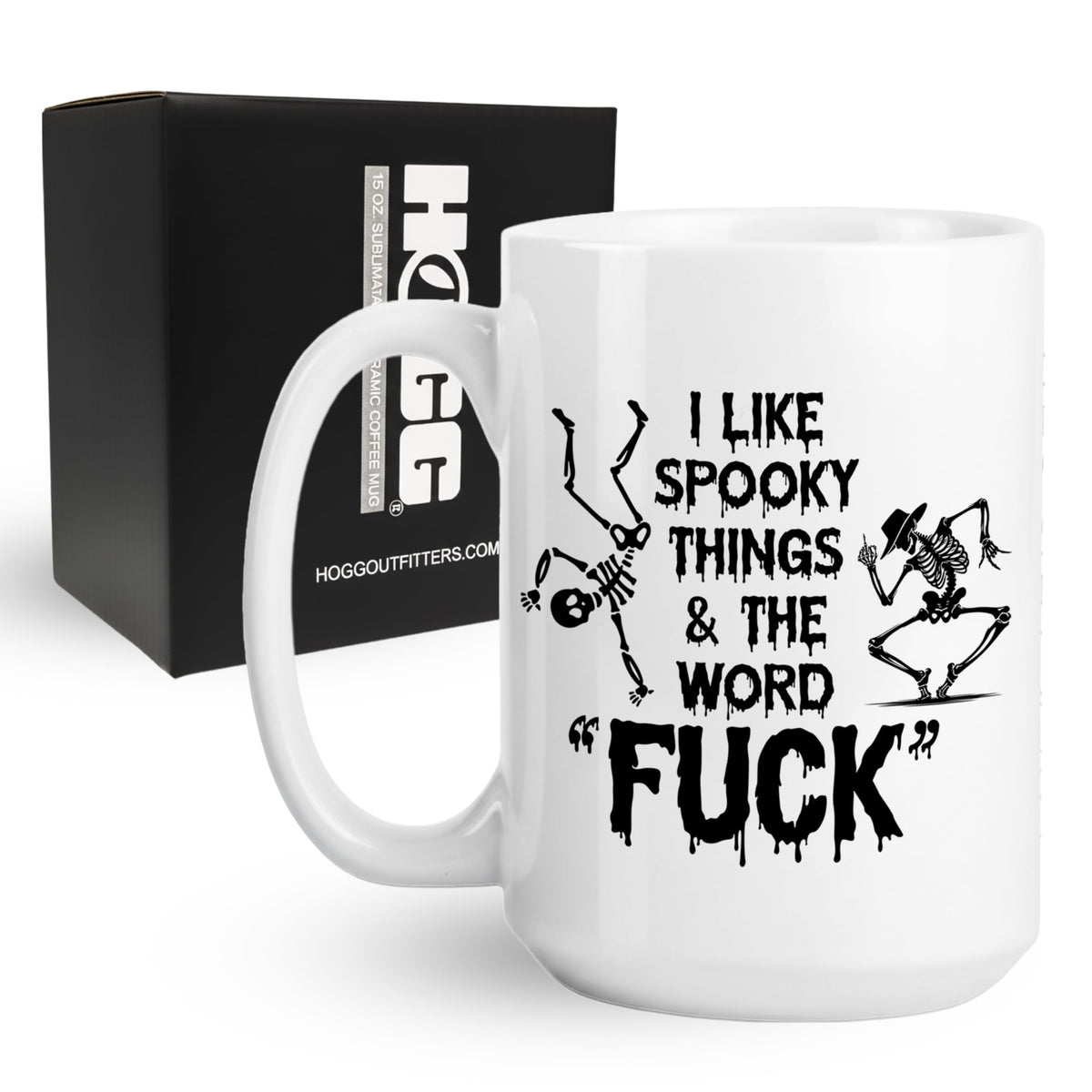 Hogg Halloween Coffee Mug, 15 oz Ceramic Halloween Coffee Cup, I Like Spooky Things And The F Word Mug, I Like Spooky Things And The F Word, White Elephant Cup, Funny Gag Gifts