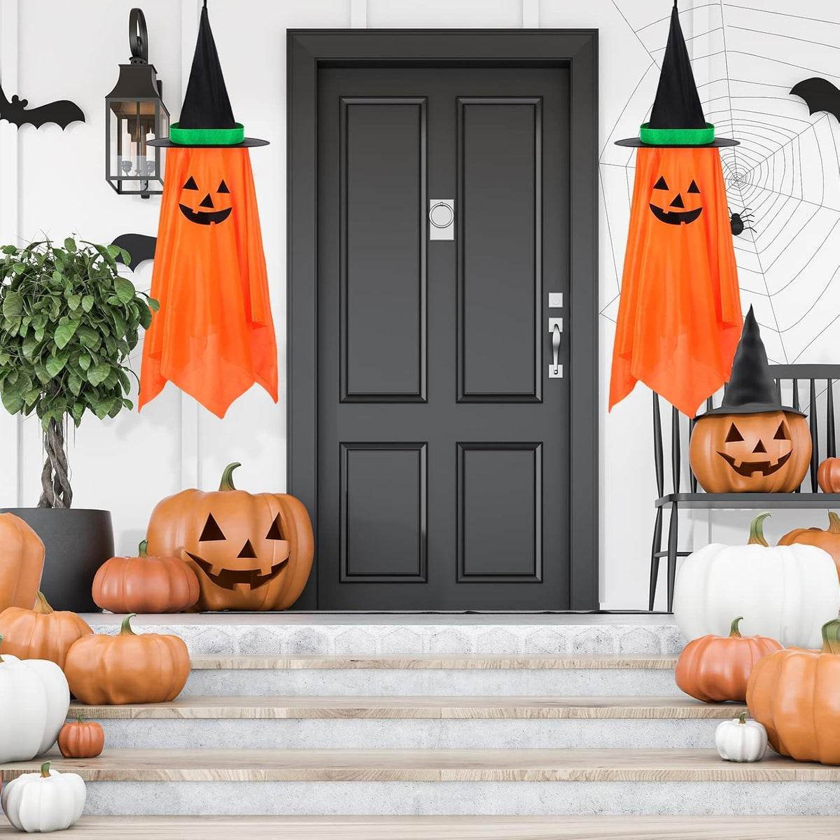 2Pcs Halloween Decorations, Halloween Pumpkin Decorations, Hanging Pumpkin Witch Hats Ornaments for Home Garden Yard Party