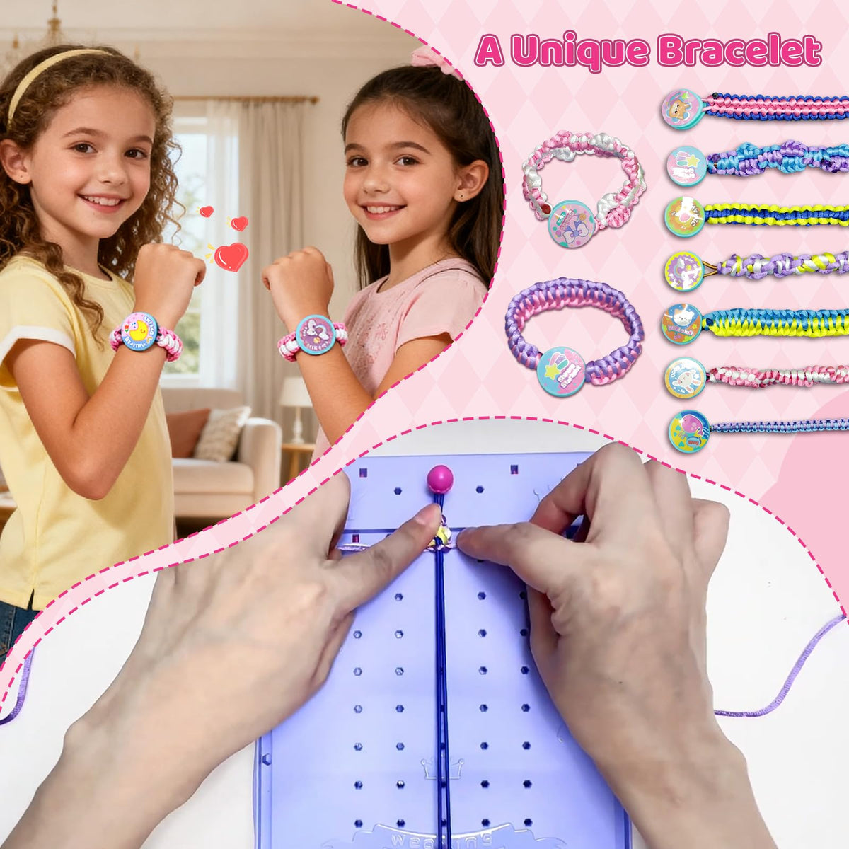 Weaving Loom for Kids & Friendship Bracelet Making Kit for Girls, Birthday Children's Day Craft Gifts Creative DIY Toy for Girls Ages 6-12, Easy Potholder Loom Knitting Kits, Rainbow Loops Weaving Set