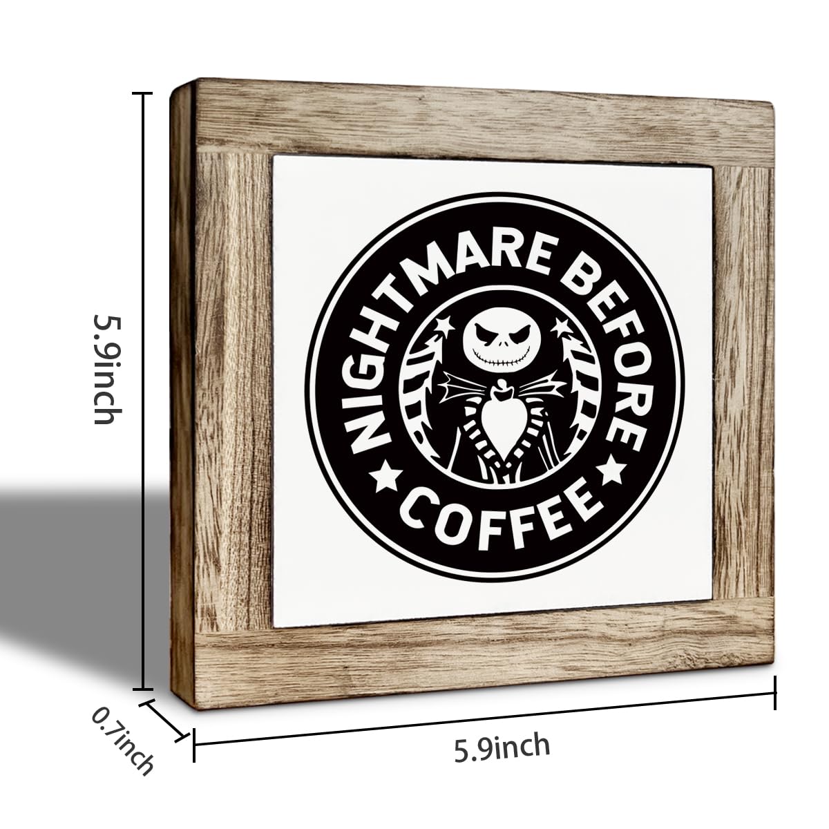 Nightmare Before Coffee Sign, Funny Cafe Decorative, Coffee Tiered Tray Halloween Sign, Spooky Gothic Neutral Black Skull Decor, Cafe Tabletop Decoration 5.9X5.9 Inches