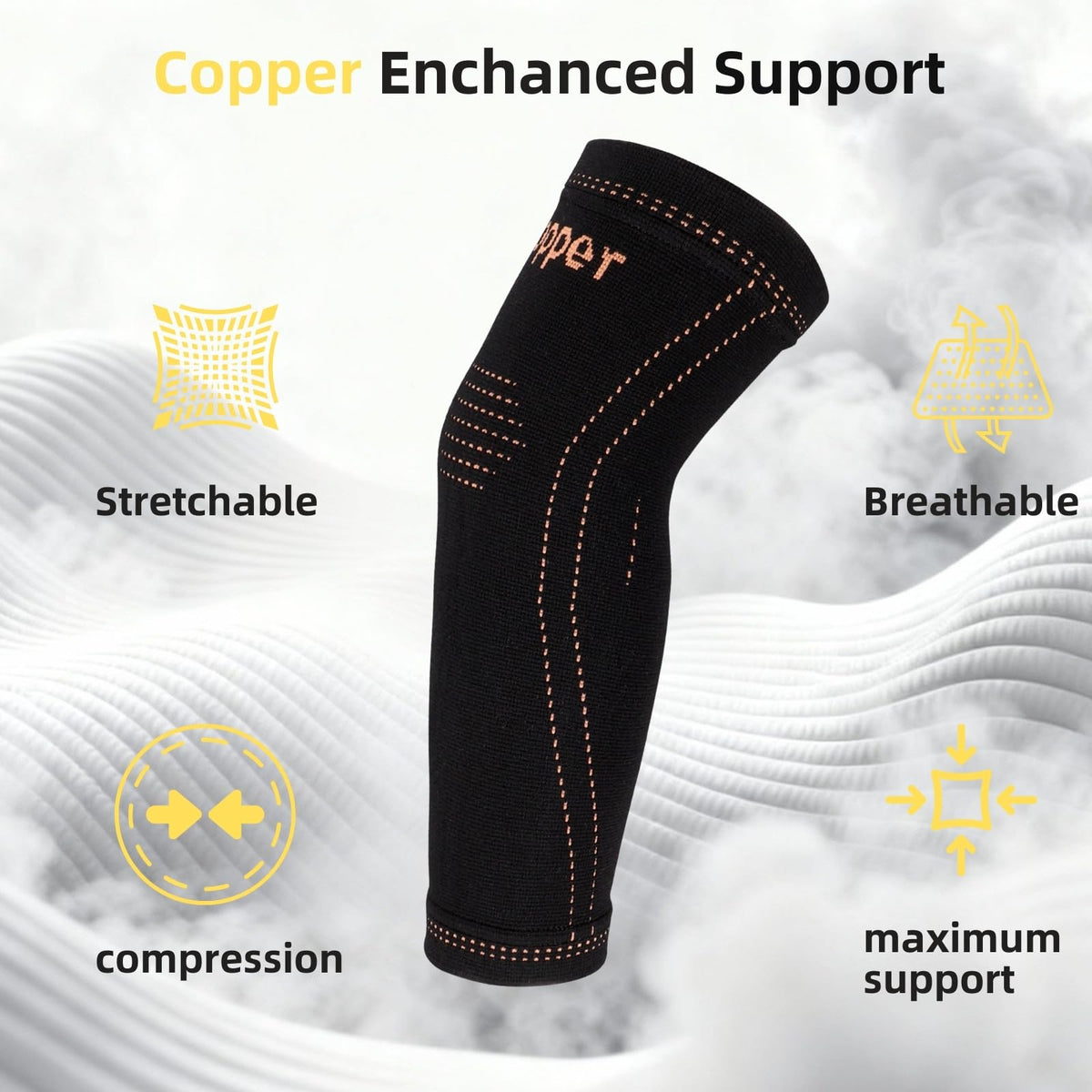 JIQUD Arm compression Sleeve (1 Pair),Copper Elbow Compression Sleeve,Elbow Brace for Tennis Elbow Tendonitis,Full Arm Sleeve for Men & Women,Sports Support & Recovery (Black, Medium)