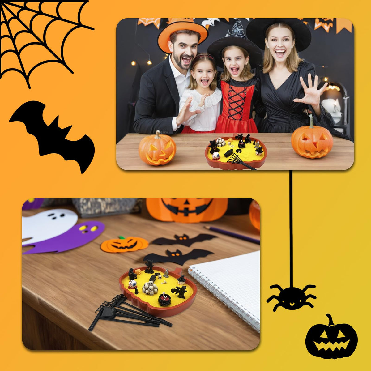 Pumpkin Zen Garden Halloween Table Decorations Desk Spooky Coffin Décor Decorative Tray Goth Office Gothic Desktop