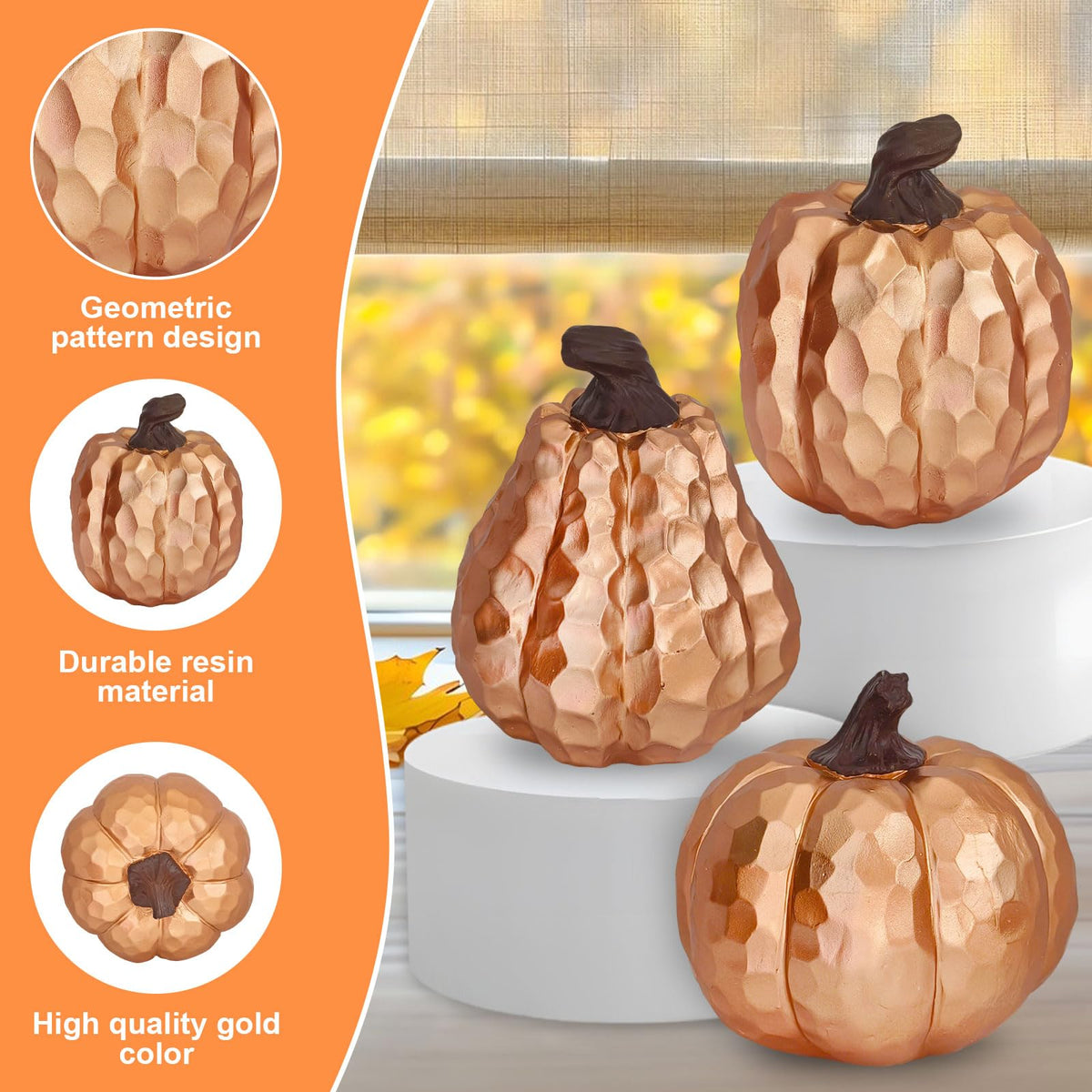 Binqiuu 6Inch Fall Pumpkin Decor Set of 3, Resin Pumpkins Thanksgiving Table Decor, Faux Pumpkins Suitable for Fall Home Decor,Fall Table Decorations,Fall Mantel Decor