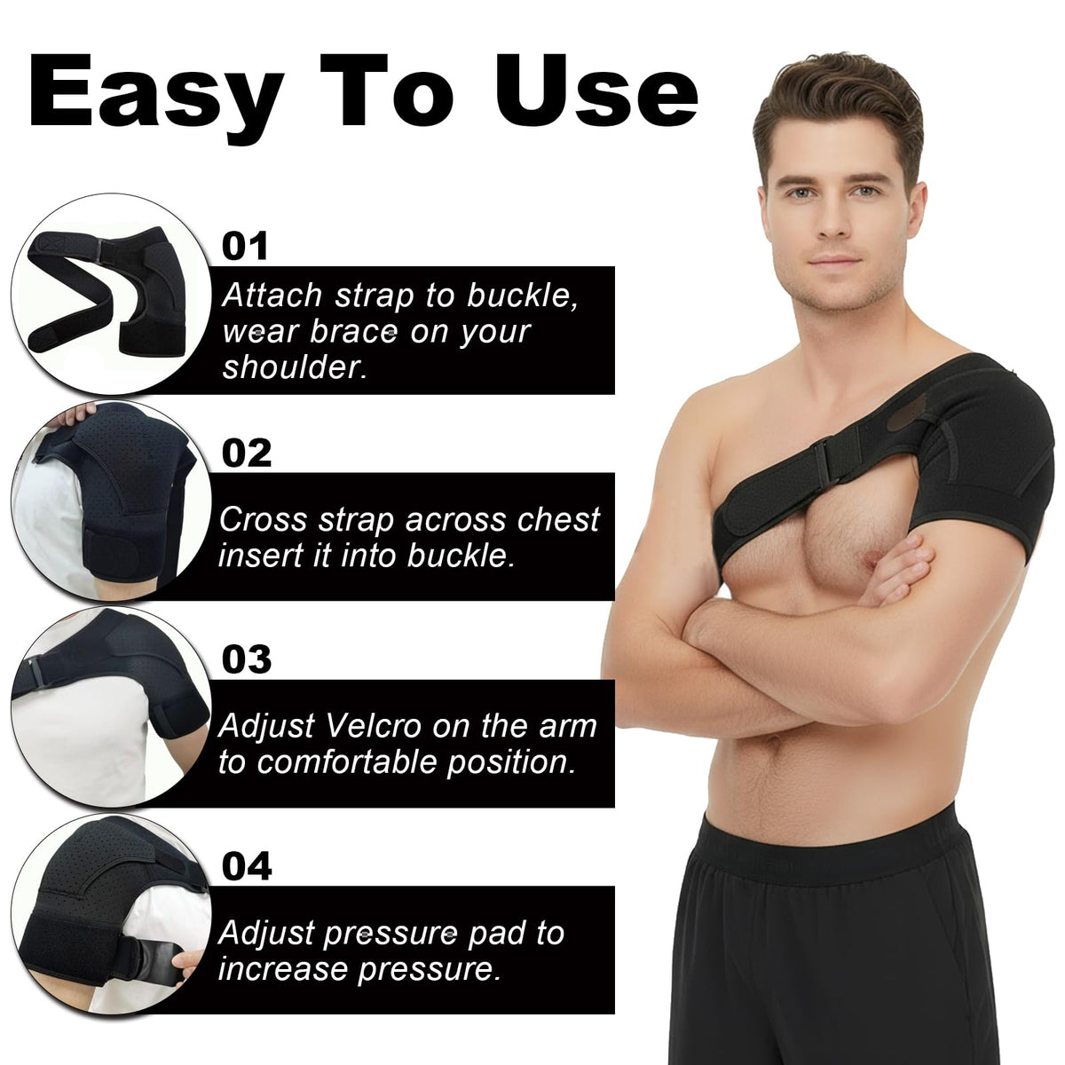 ZANSHI Shoulder Brace for Men & Women, Adjustable Shoulder Compression Sleeve Fits Left & Right Arms, Breathable Rotator Cuff Relief Brace for Pain Relief Compatible with Hot/Cold Pack (Black)