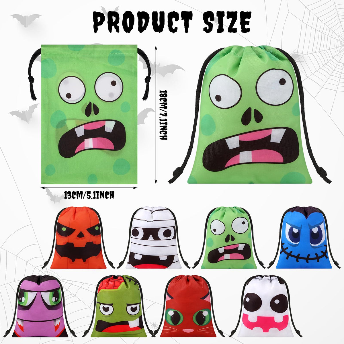 Paterr 24 Pcs Party Favor Drawstring Bags Bulk Halloween Spooky Themed Gift Pouches with Drawstring Tick or Treat Candy Goodies Treat Bags for Kids Adults Birthday Party Favor Supplies (Funny)