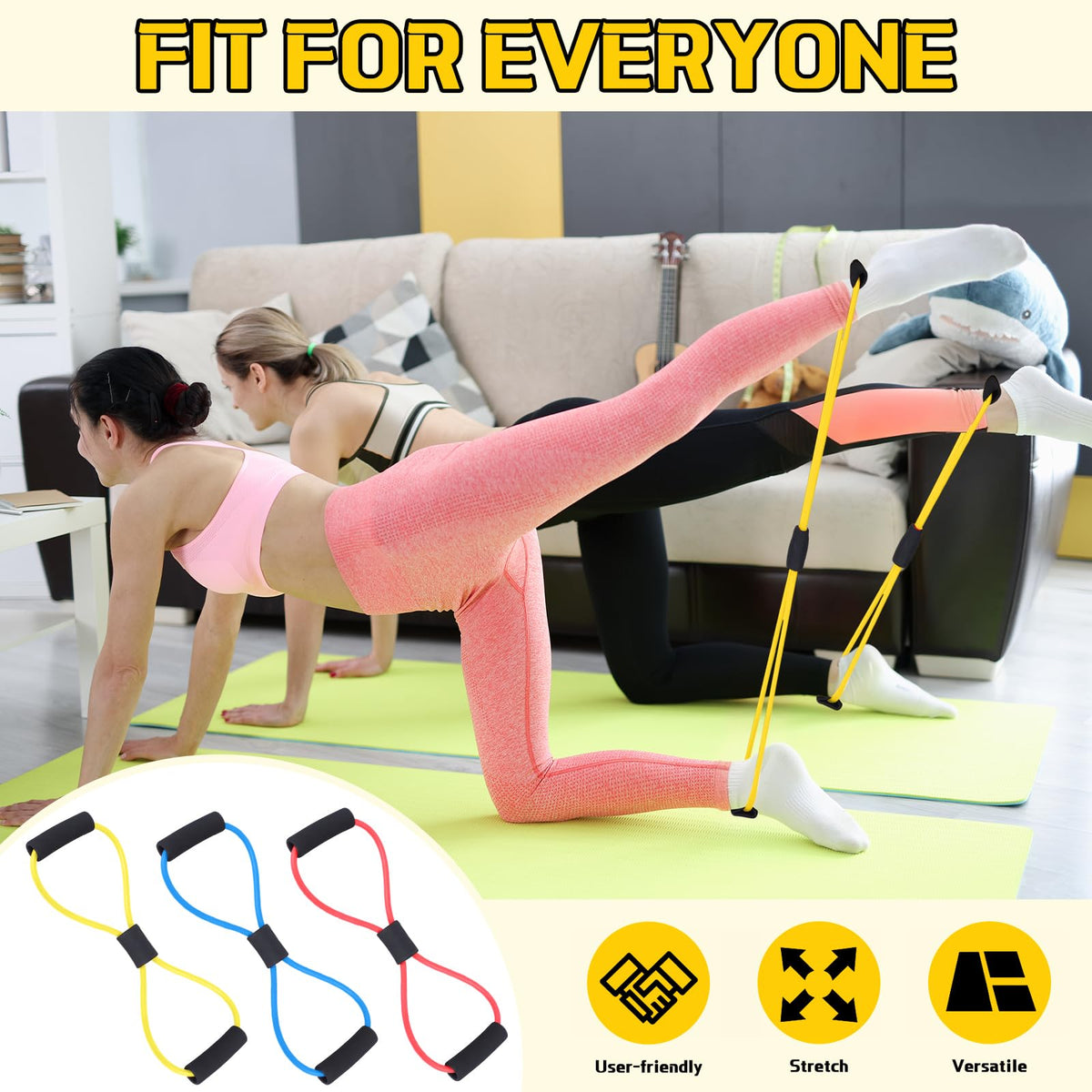 Halloscume 20 Pack Figure 8 Shaped Resistance Bands with Handles Bulk Exercise Fitness Bands Arms Shoulder Leg Stretching Gym Workout Equipment for Muscle Training Women Men (50 Lbs,Yellow)