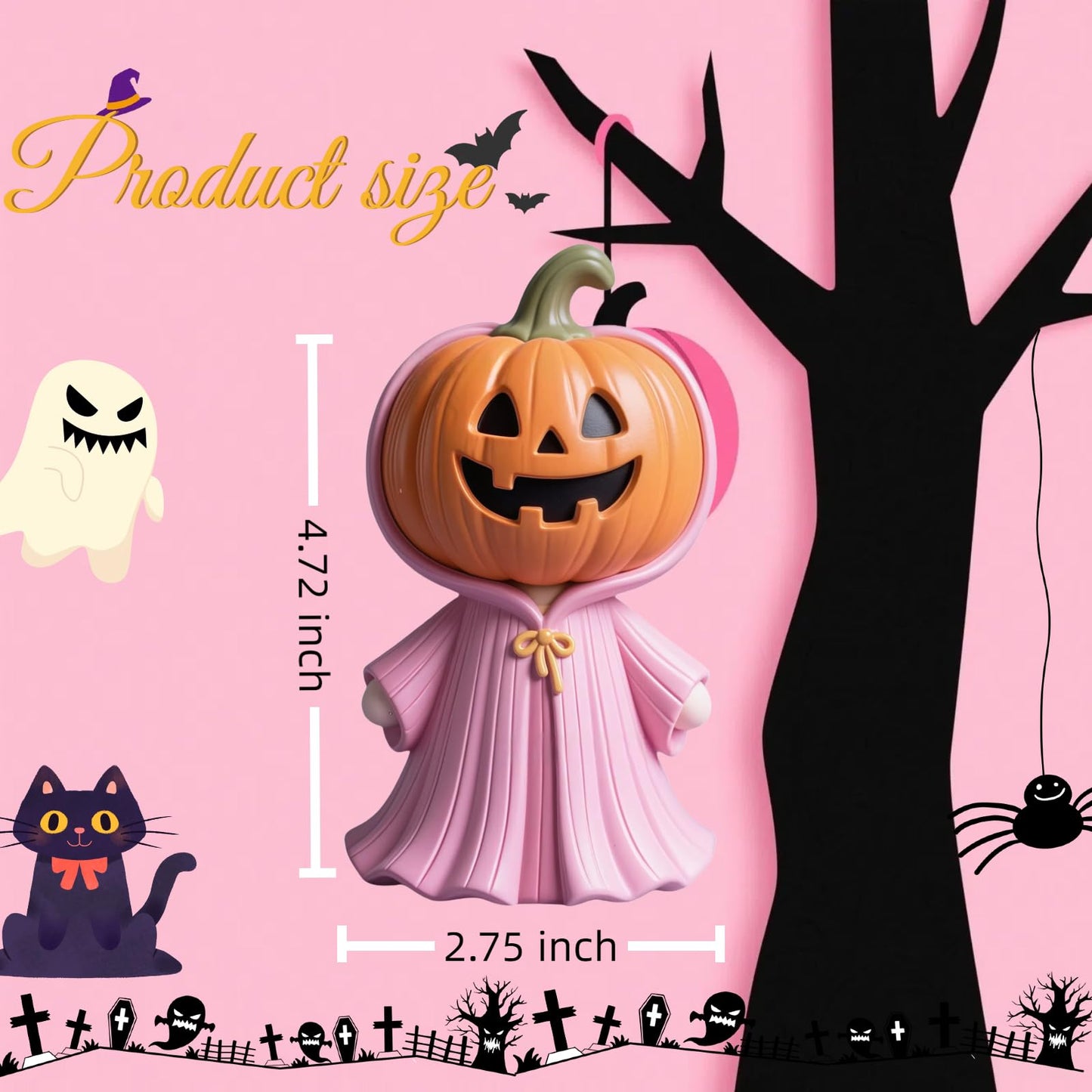 Lummitwit Pink Halloween Ghost Decoration, Cute Pink Ghost Figurine, Halloween Resin Figurine, Cute Pumpkin Ghost Indoor Dining Table, Mantel, Shelf Decoration Craft Pumpkin Gift (Pumpkin Face)
