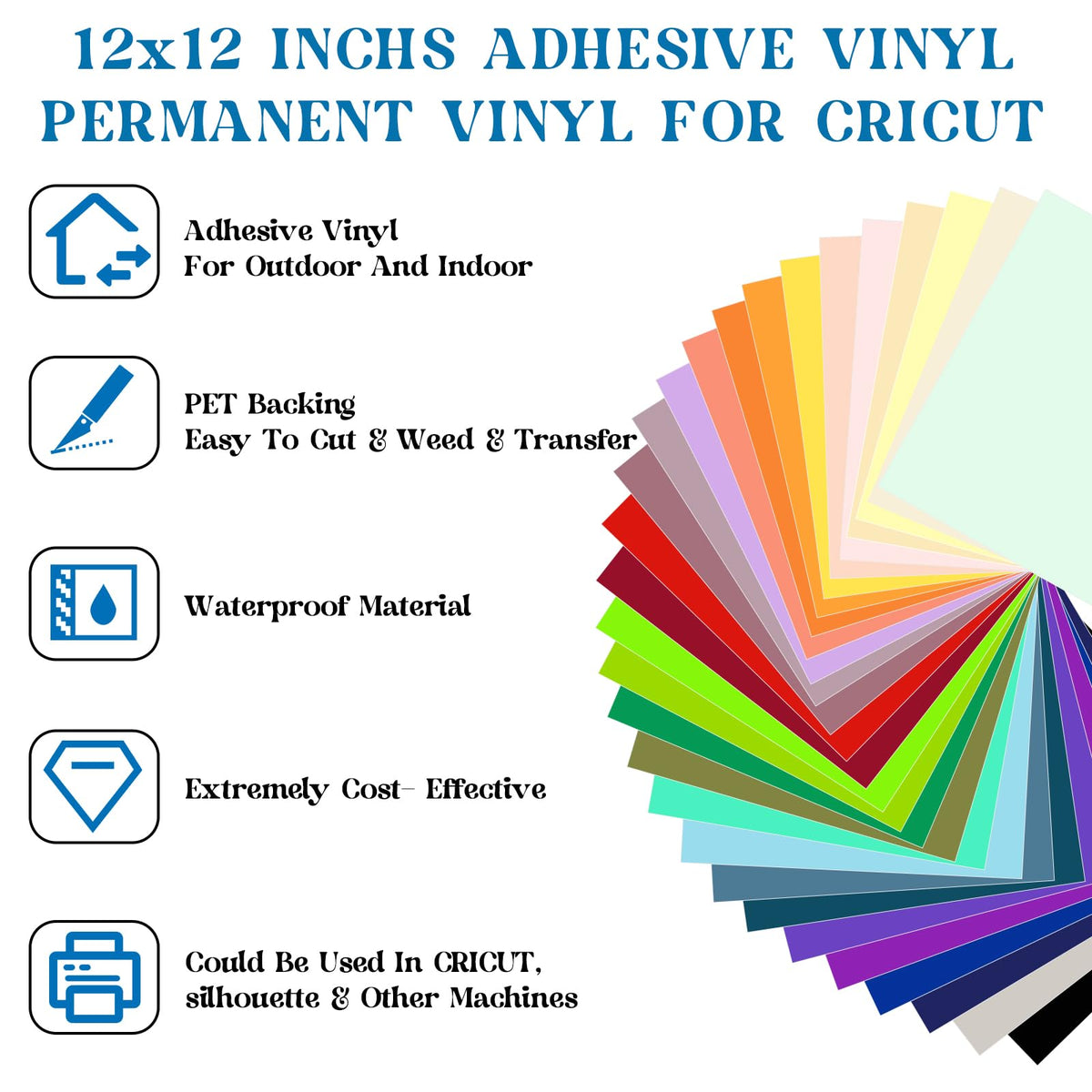 VINYL FROG Permanent Adhesive Vinyl Bundle 70 Pack Adhesive Vinyl Sheets 12''x12'' Permanent VinylPack for Cups DIY Craft Projects
