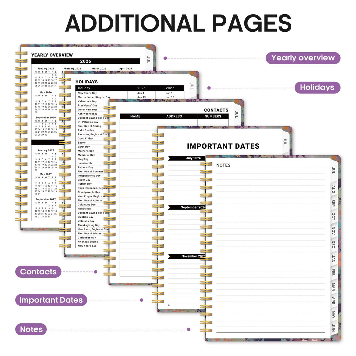 Planner 2026-2027, Academic Year Weekly and Monthly Calender Planner, from Jul 2026 - Jun 2027, Spiral Bound School Planning Book, Perfect for Teacher, Student, Women & Men, A4 (8.5" x 11"), Lavendar Floral