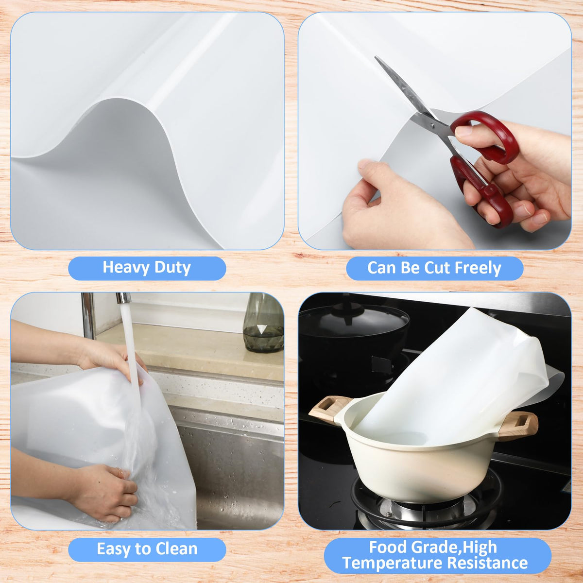 Hushee 2 Pack Extra Large Silicone Mat Place Mats Table Protector Craft Heat Resistant Mat for Kitchen, Painting(White,24 x 48 Inches)