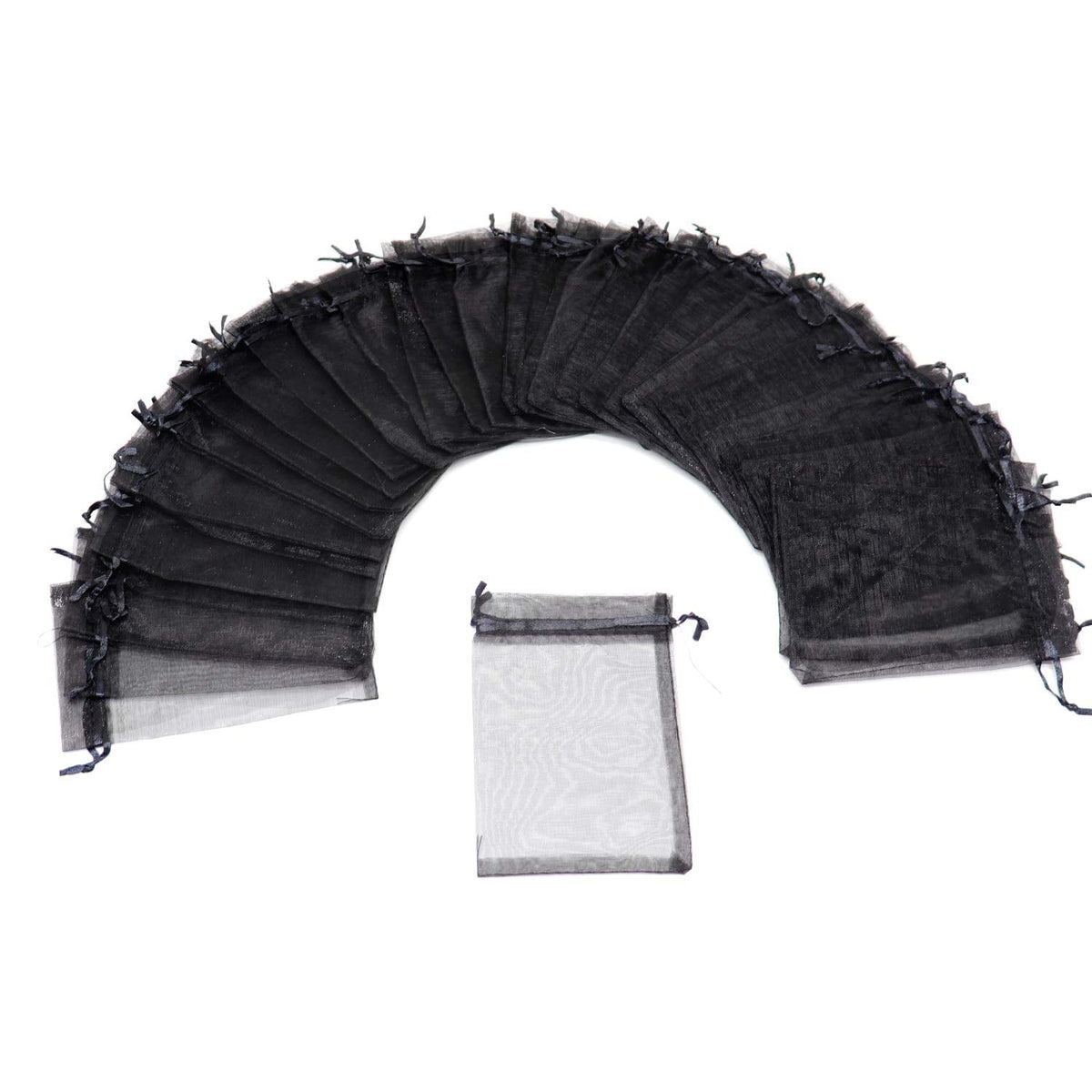Bezall 50Pcs Organza Bags 5x7 Inch, Black Halloween Treat Bag with Drawstrings, Mesh Jewelry Gift Bags Funeral Party Favor Candy Pouches