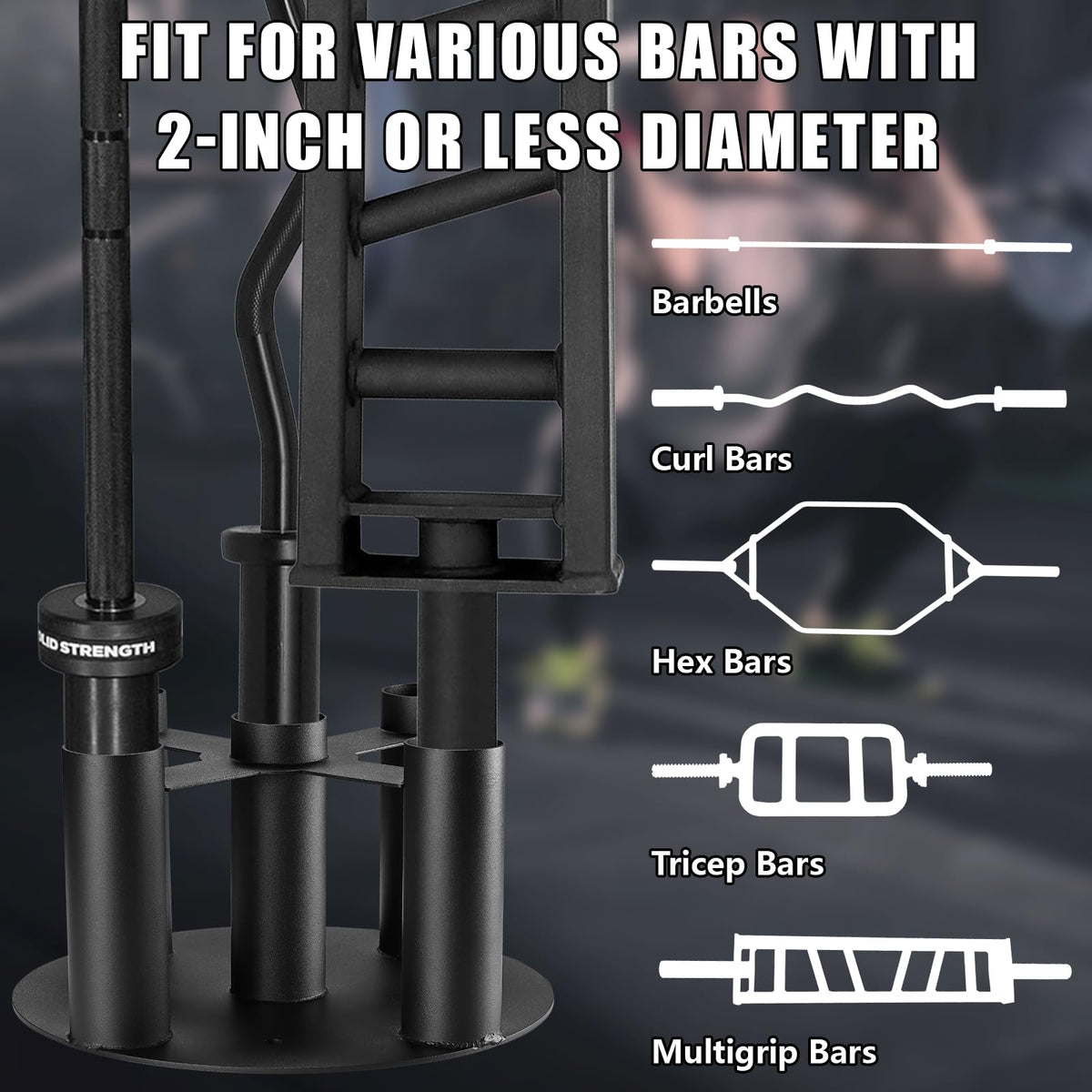 Wishtofly Barbell Holder Storage Rack, Heavy Duty Vertical Stand for Home & Commercial Gym, Fits 2-inch Olympic, Curl, Hex Bars, Corner Floor Stand, Holds 5 Bars