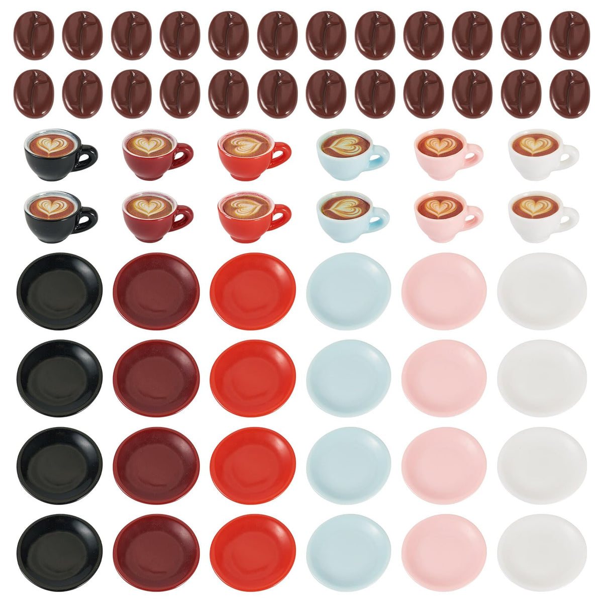 Cheriswelry 84Pcs Miniature Coffee Mugs Resin Coffee Beans Cups Miniature Ornaments Food Kitchen Dollhouse Accessories 15-30mm for Micro Landscape Play Party Garden Decorations