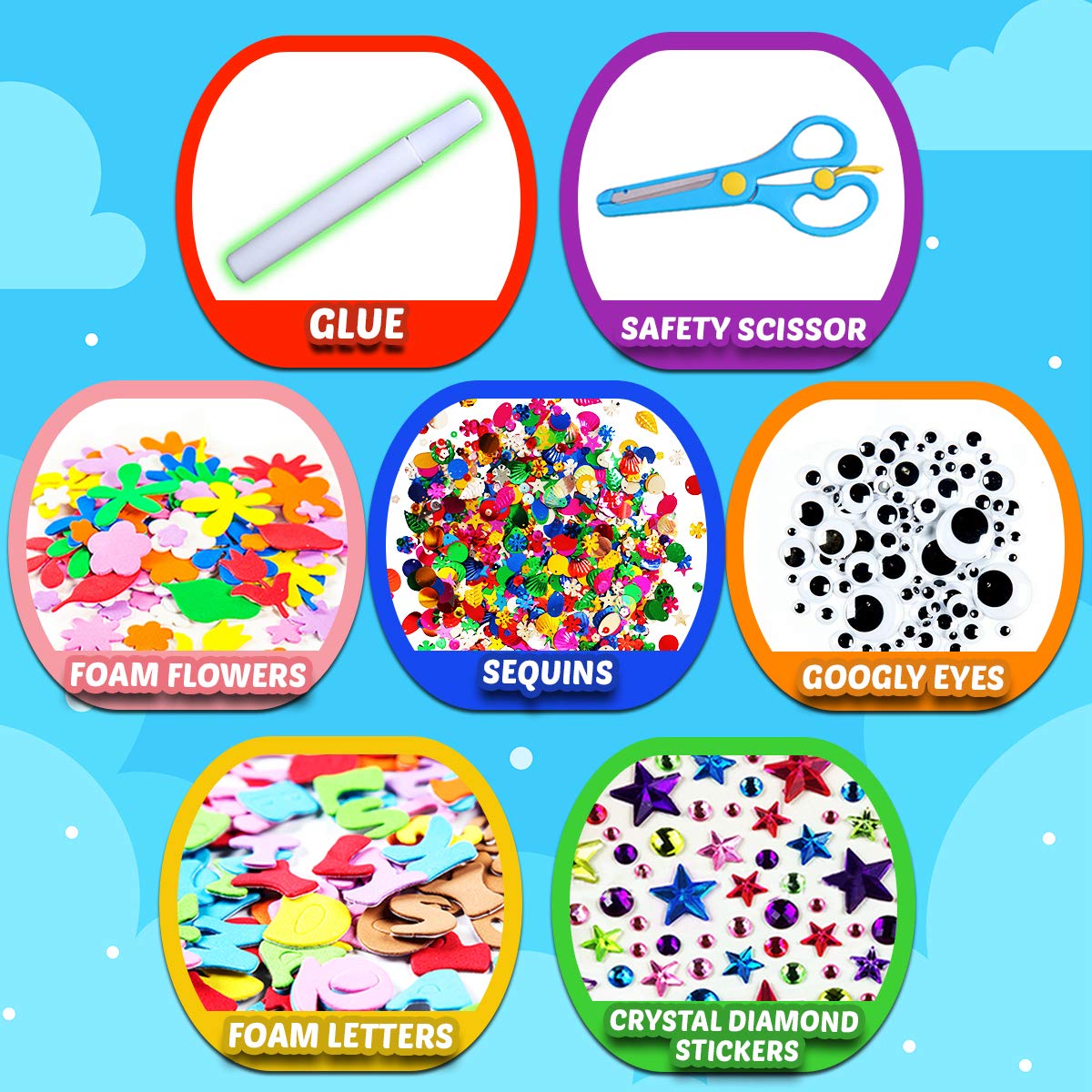 Goody King Arts and Crafts Supplies for Kids - Craft Art Supply Jar Kit for Student Age 4 5 6 7 8 9 10 Year Old Crafting Activity - Collage Arts Set for Toddlers Preschool DIY Classroom Home Project