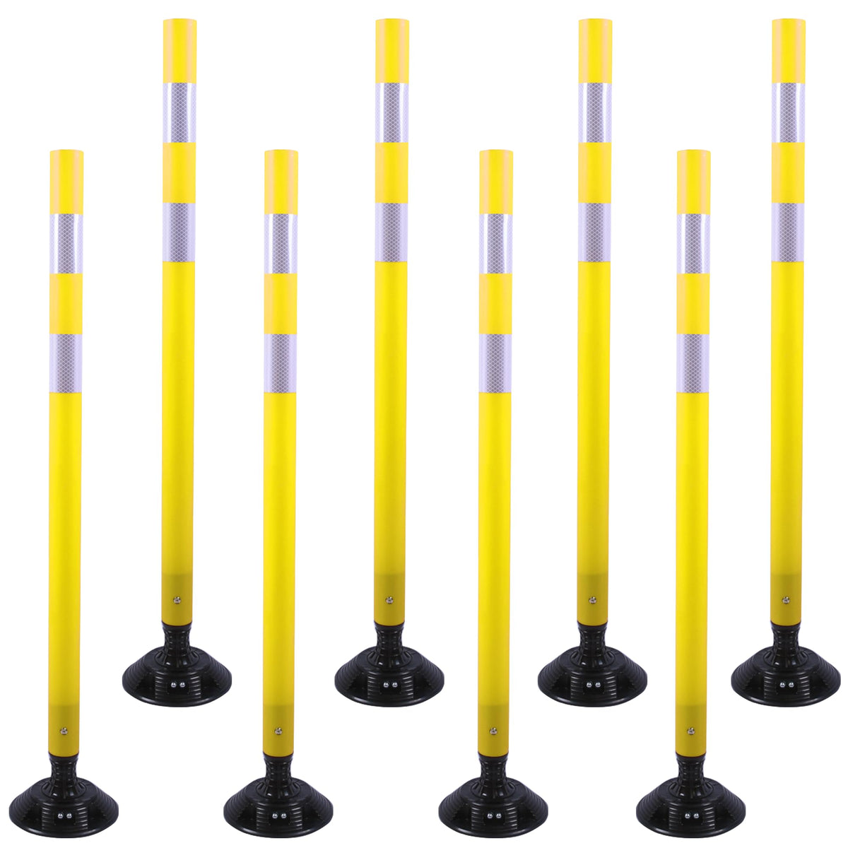 OrangeStar 8 Pack Delineator Post 48" Yellow Traffic Delineator Cones with Fixable Base for Road Safety, Parking Lots
